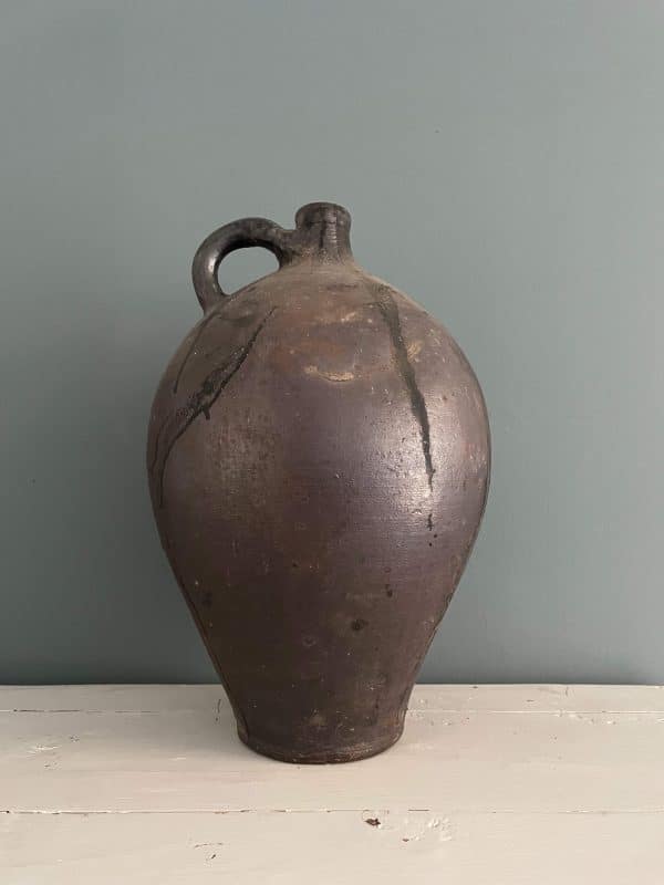 Cruche à Huile Ancienne En Poterie Vernissée - XIXe Siècle - Style Rustique - France