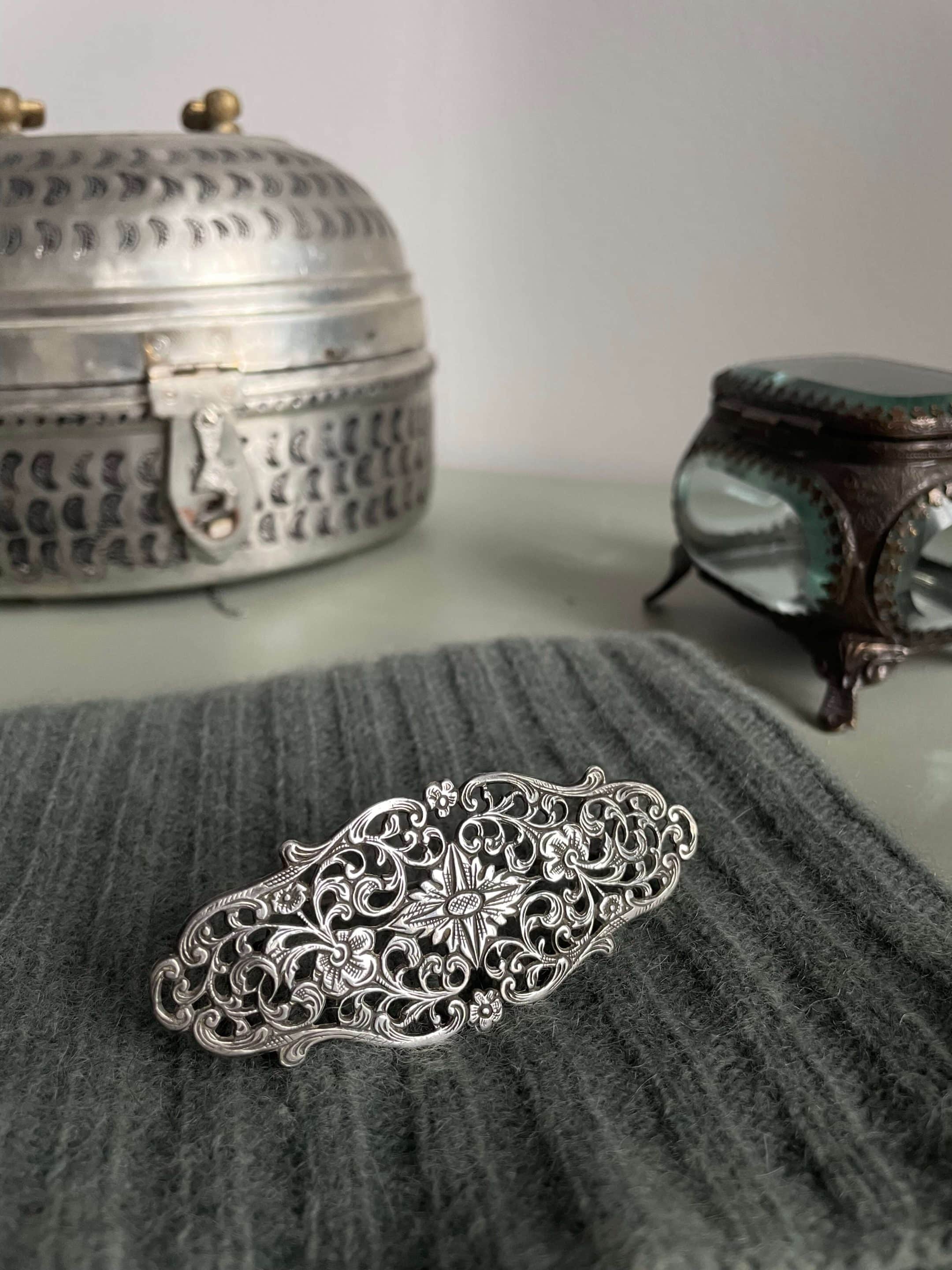 Broche En Argent 925 Avec Ambre - Bijou Bohème - Coffret Cadeau - 50x14 Mm