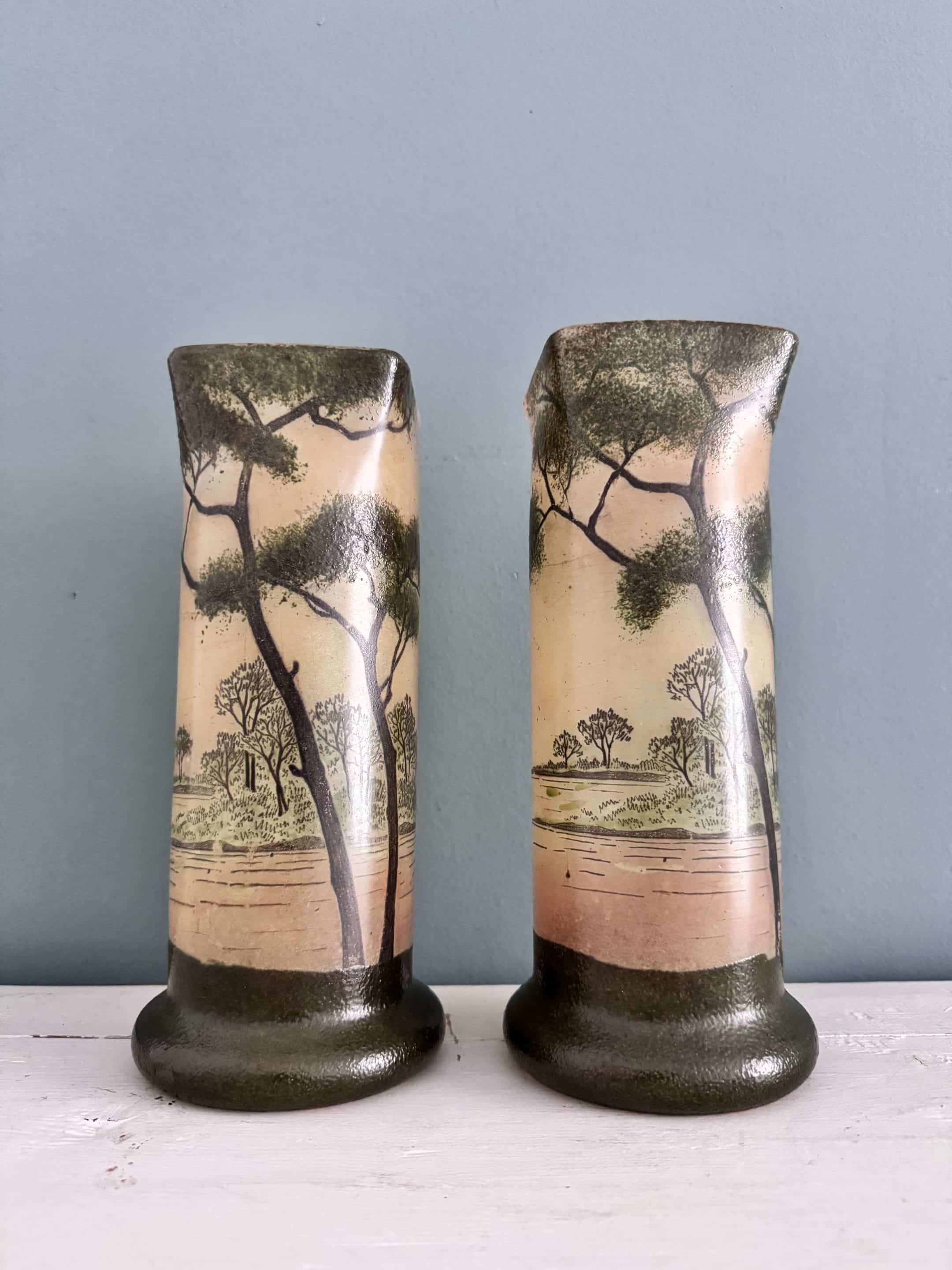 Deux vases émaillés Legras Art Nouveau