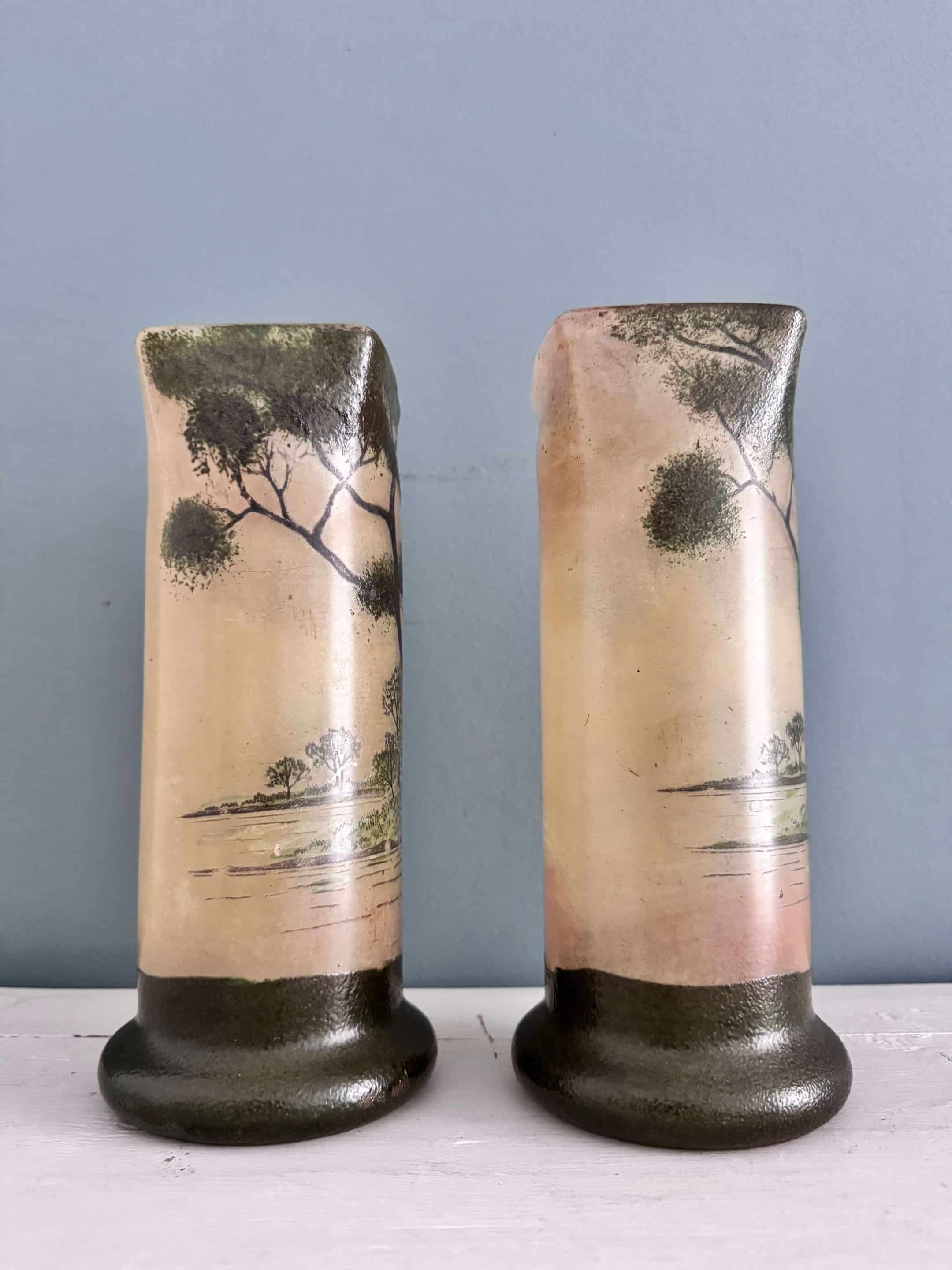 Deux vases émaillés Legras Art Nouveau