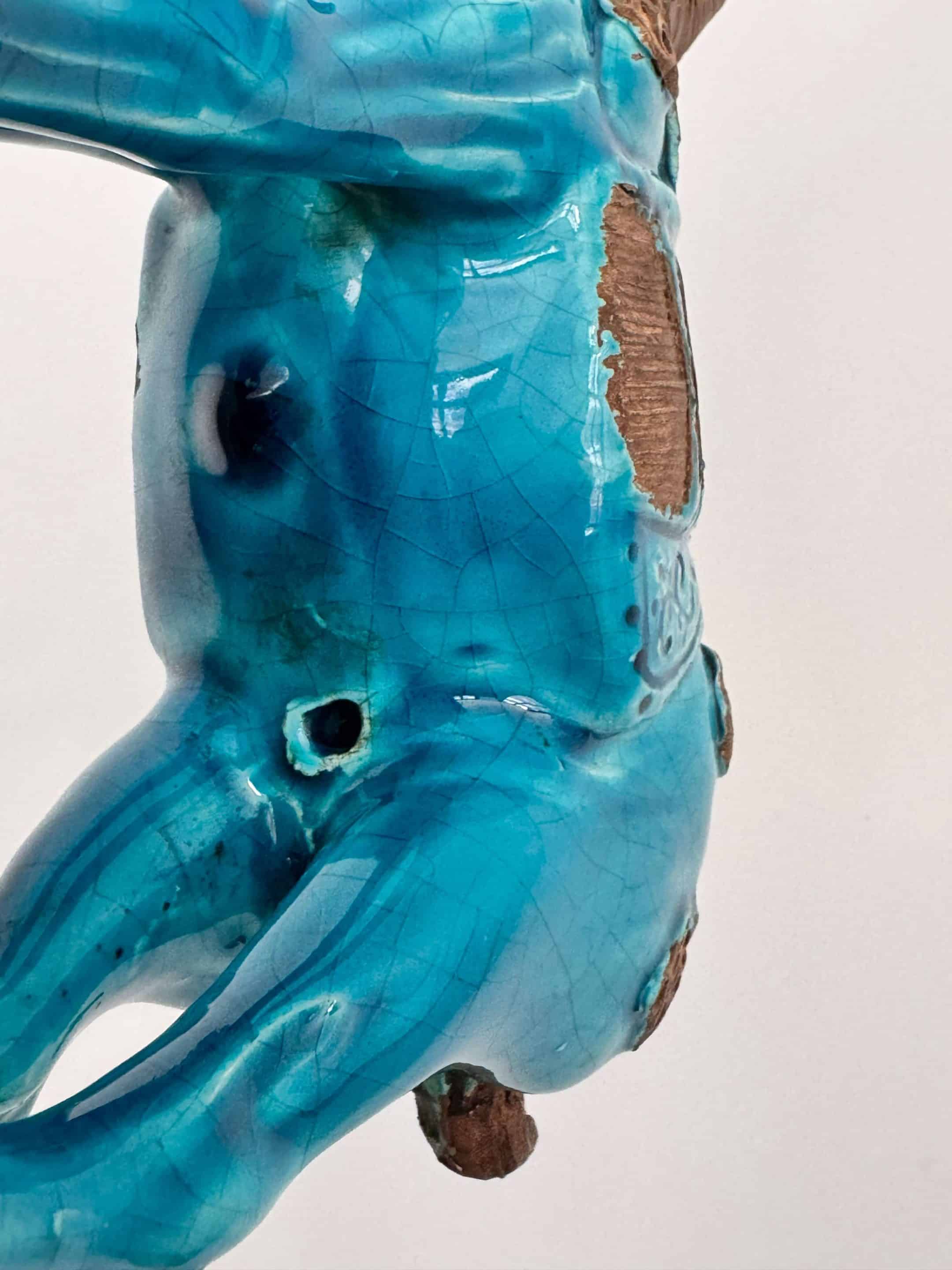 Sculpture cheval Tang Ugo Zaccagnini, émail bleu turquoise