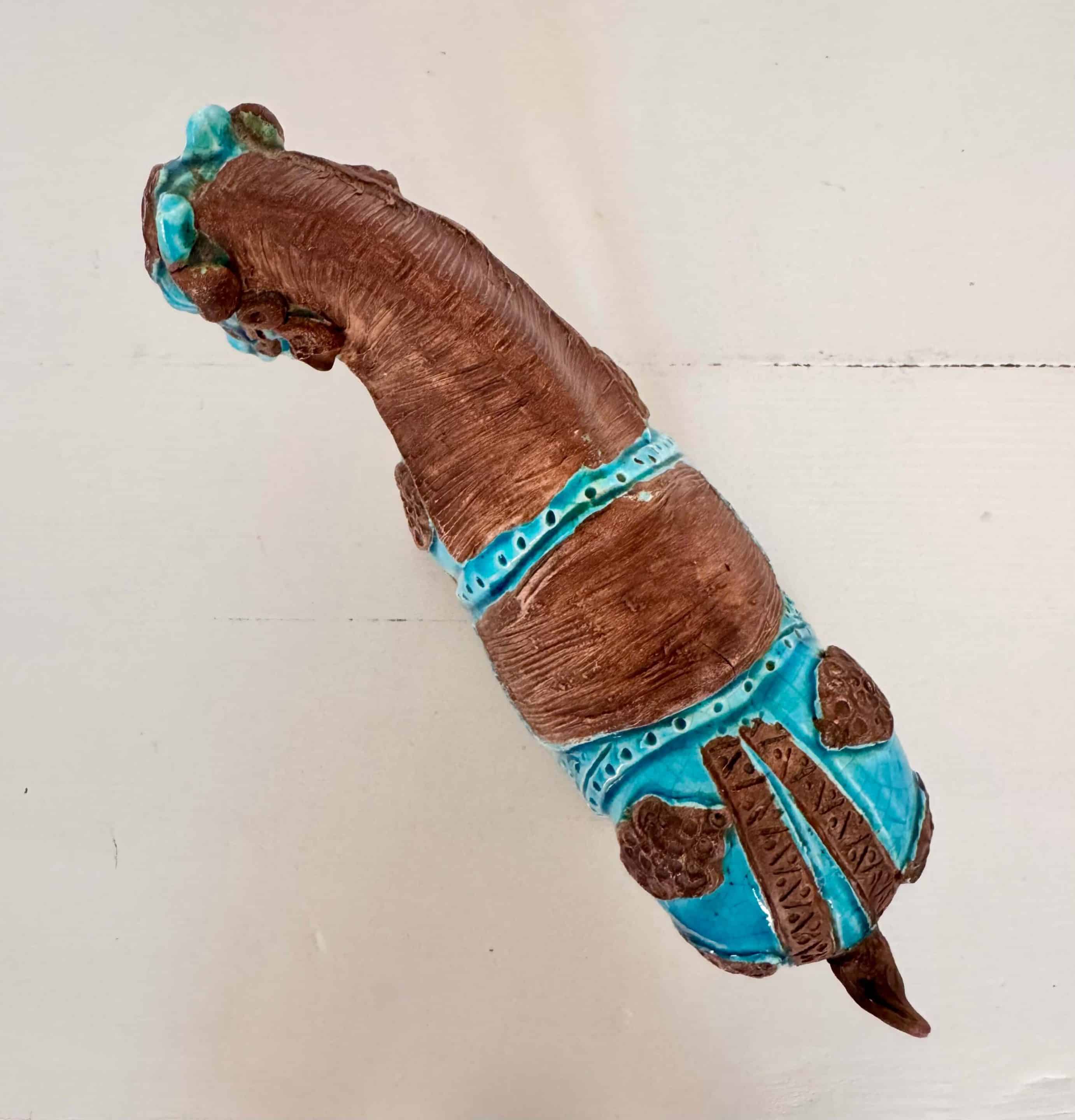 Sculpture cheval Tang Ugo Zaccagnini, émail bleu turquoise