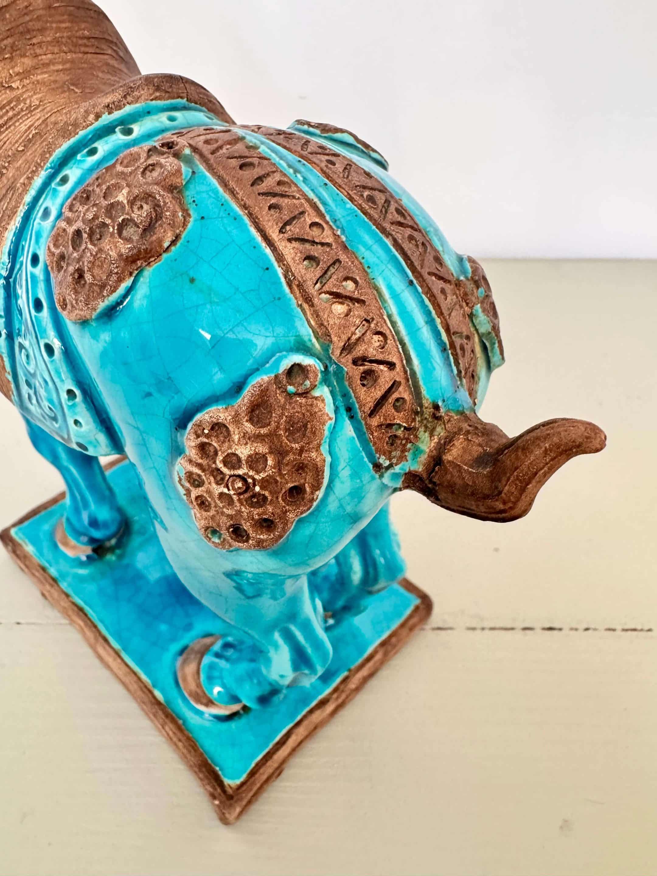 Sculpture cheval Tang Ugo Zaccagnini, émail bleu turquoise