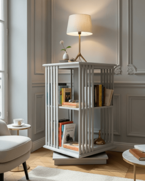 Bibliothèque tournante en bois peint