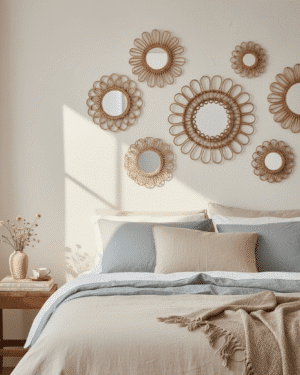 Miroir soleil en rotin vintage