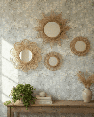 Miroir soleil en rotin