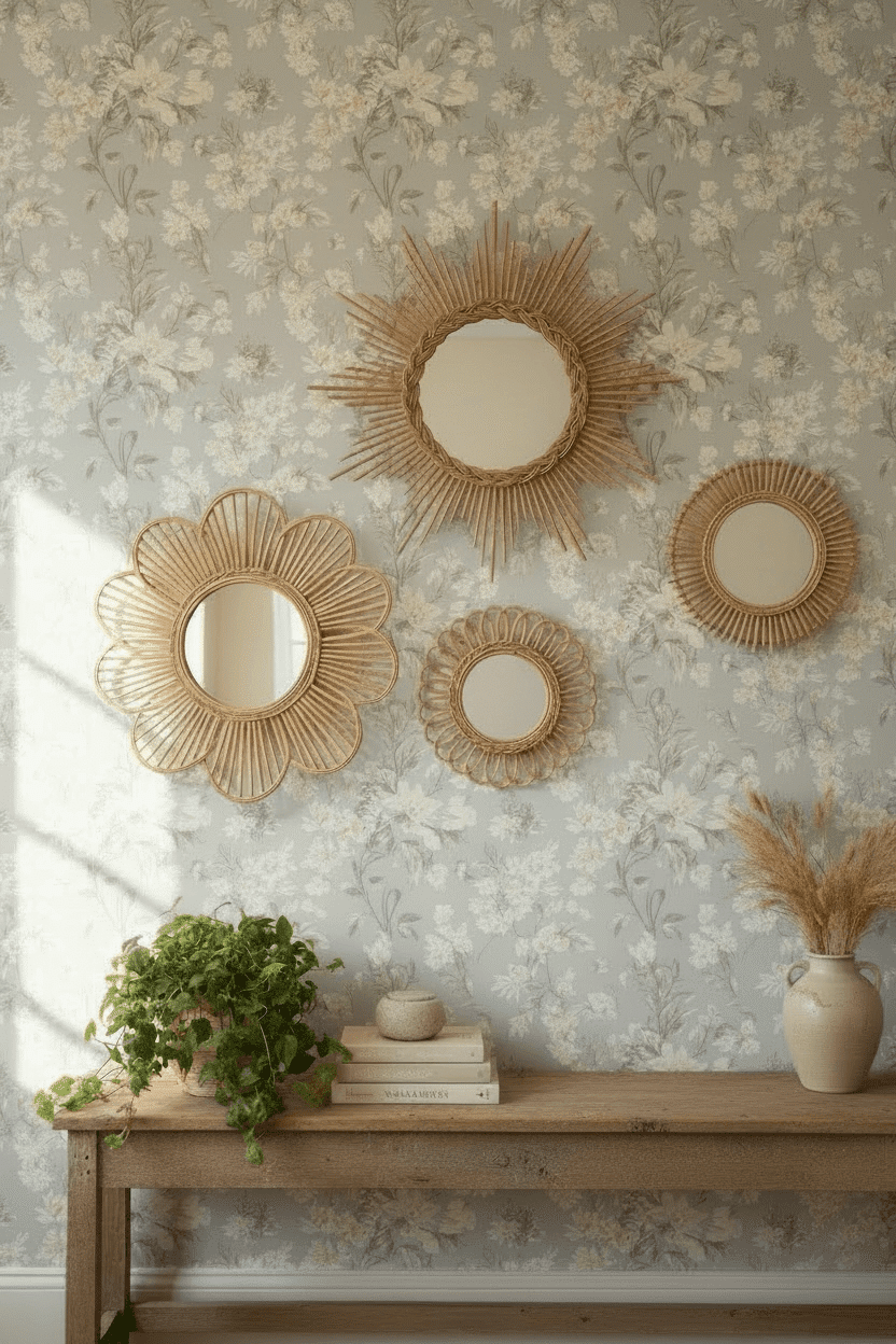 Miroir soleil en rotin