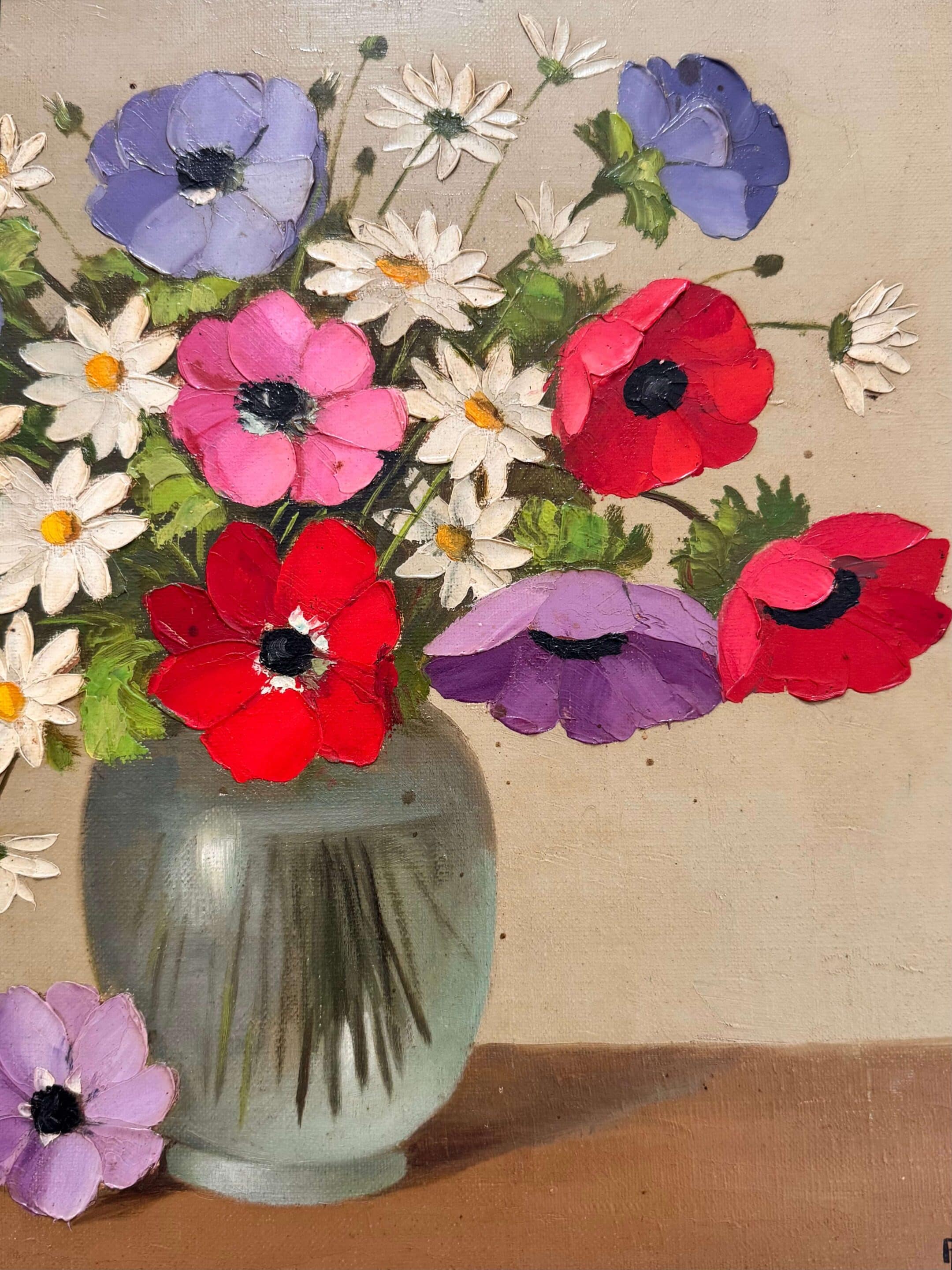 Huile sur toile, bouquet champêtre de P. Dolzan