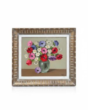 Huile sur toile, bouquet champêtre de P. Dolzan