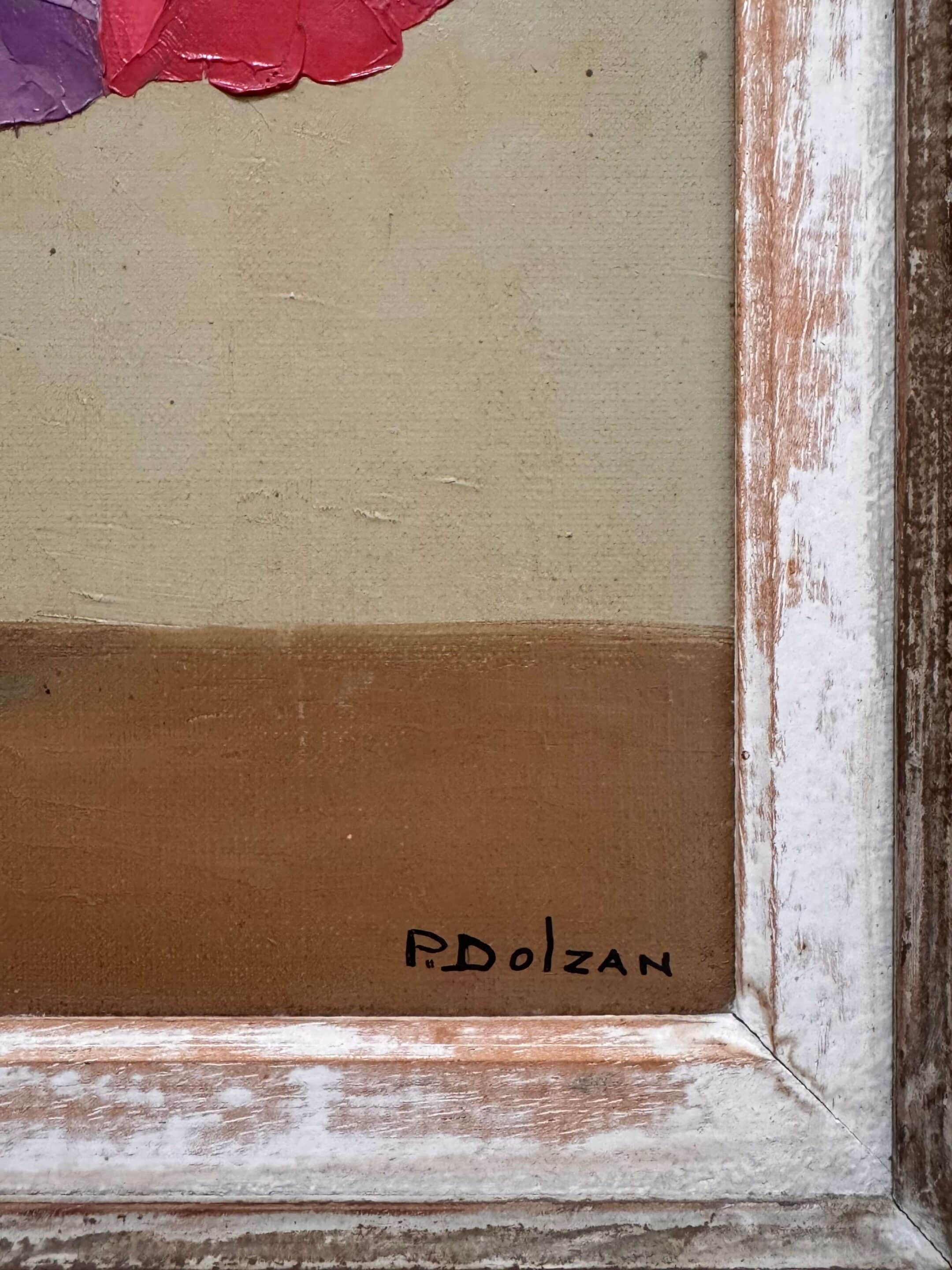 Huile sur toile, bouquet champêtre de P. Dolzan