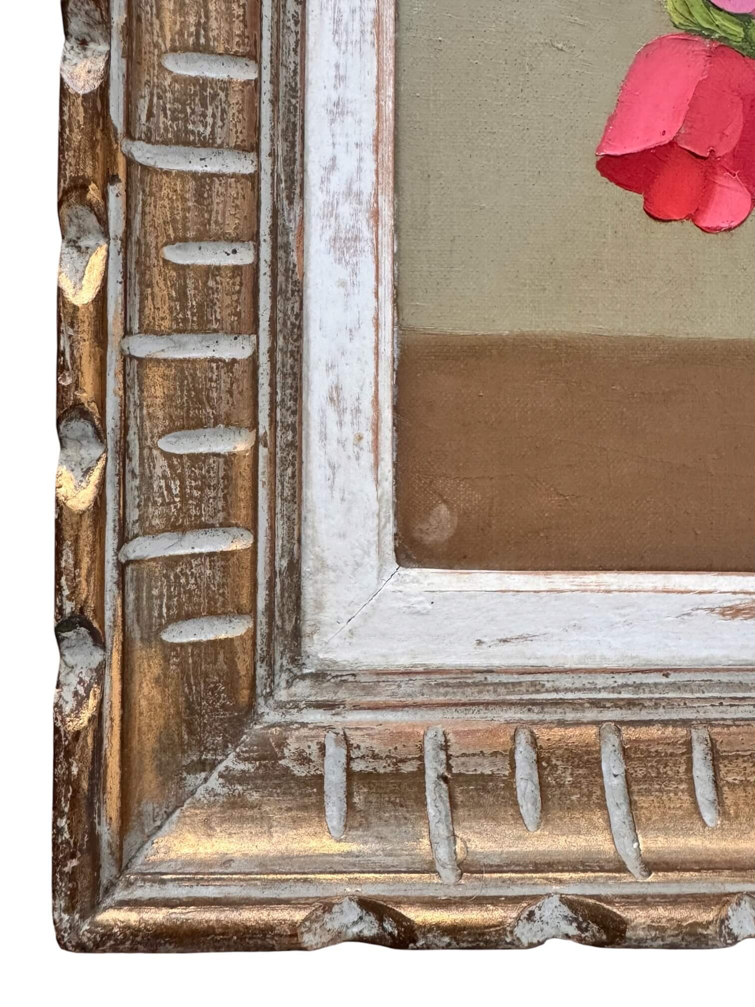Huile sur toile, bouquet champêtre de P. Dolzan