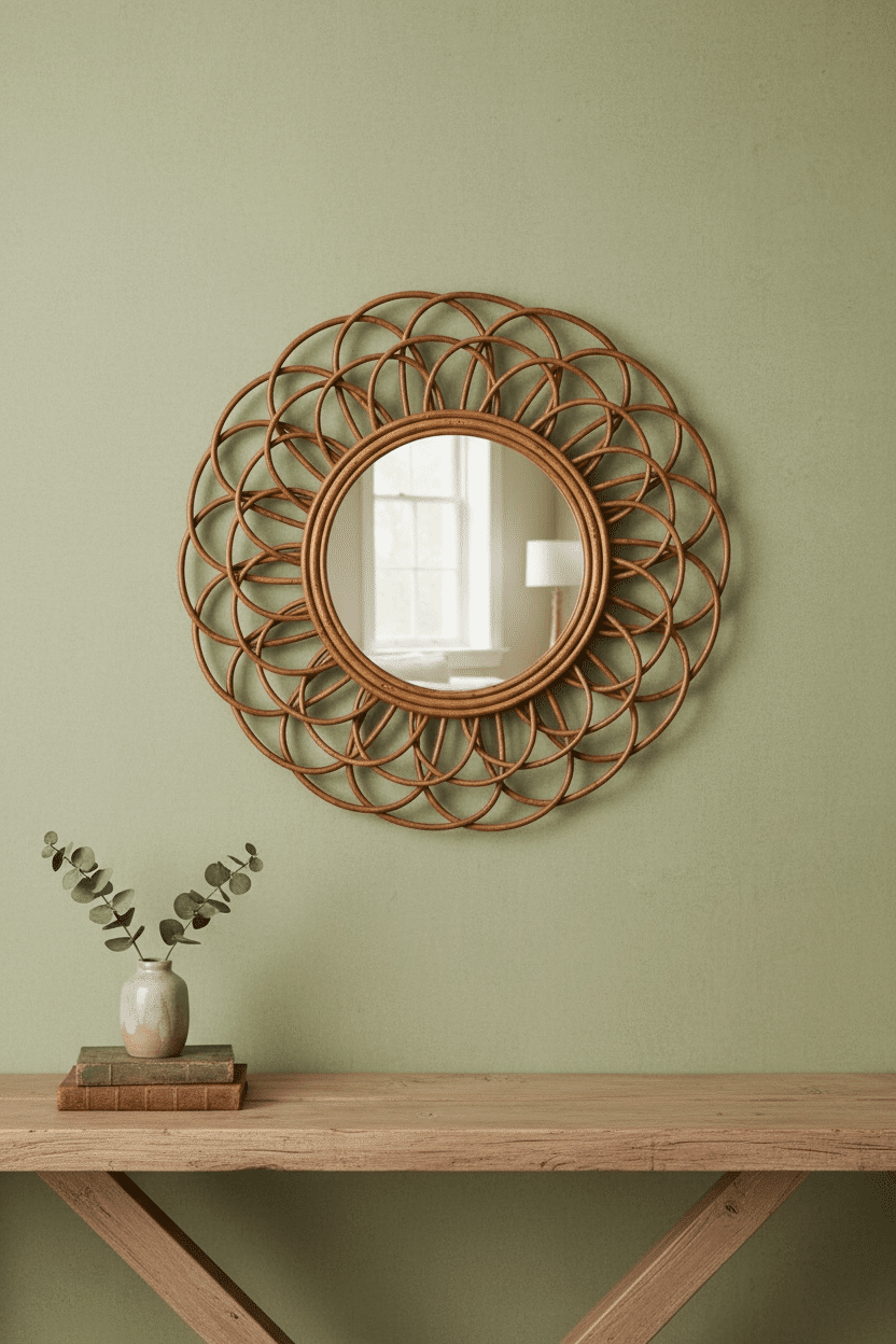 Miroir en rotin vintage