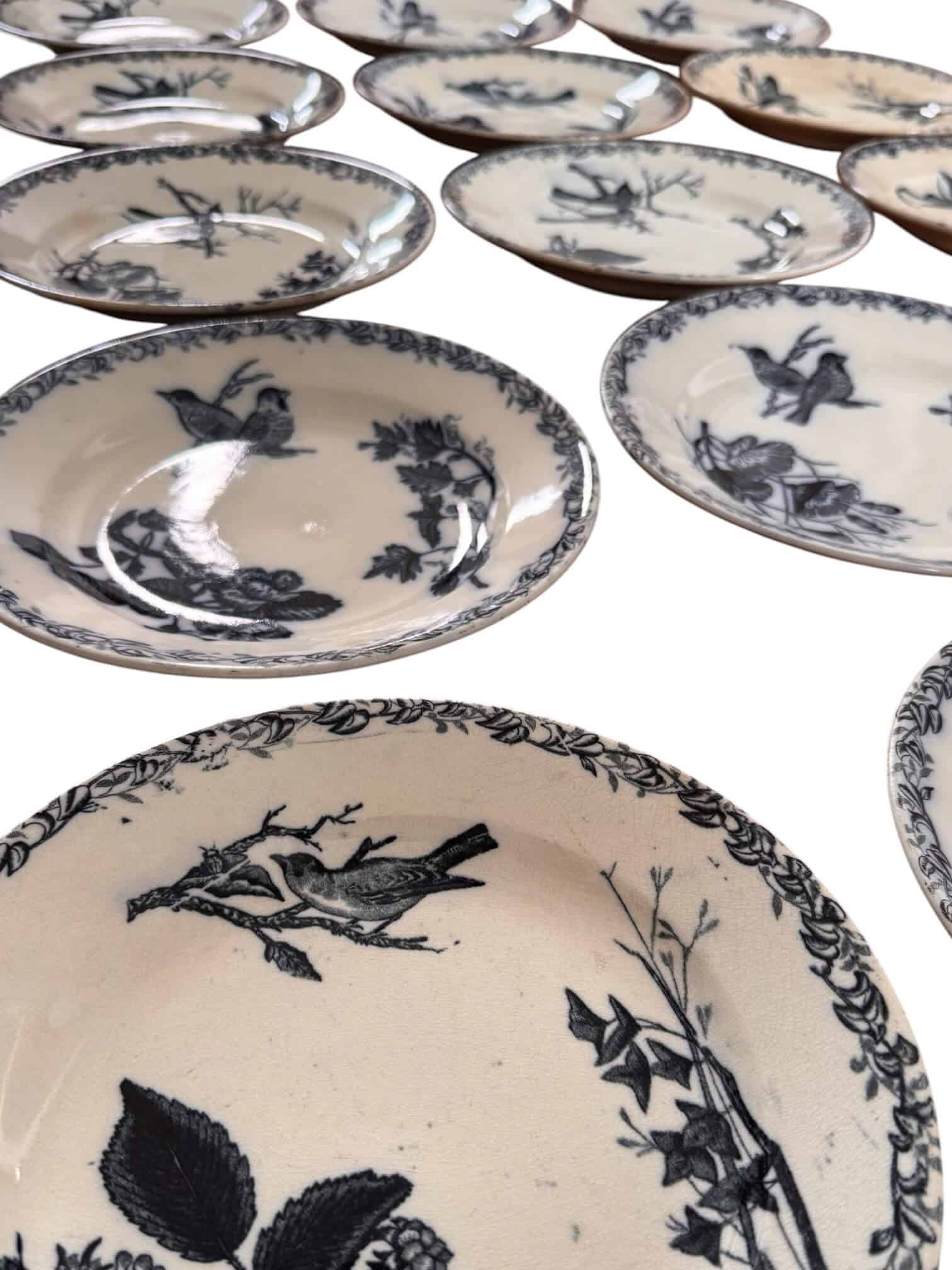 15 assiettes Terre de Fer Digoin, modèle "Favori"