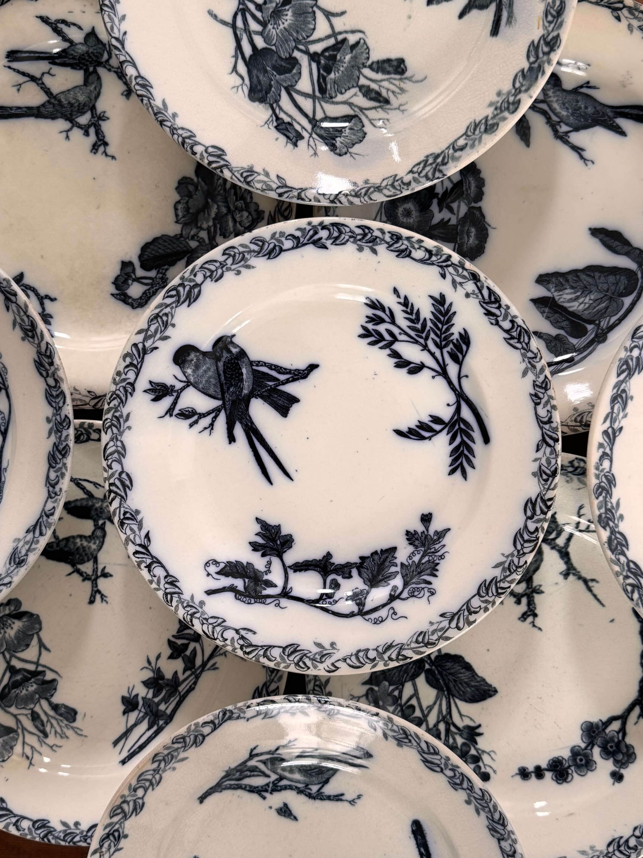 15 assiettes Terre de Fer Digoin, modèle "Favori"