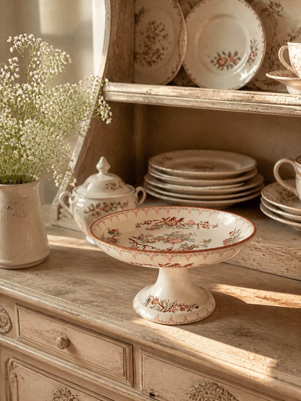 Compotier vintage en faïence fine de Sarreguemines