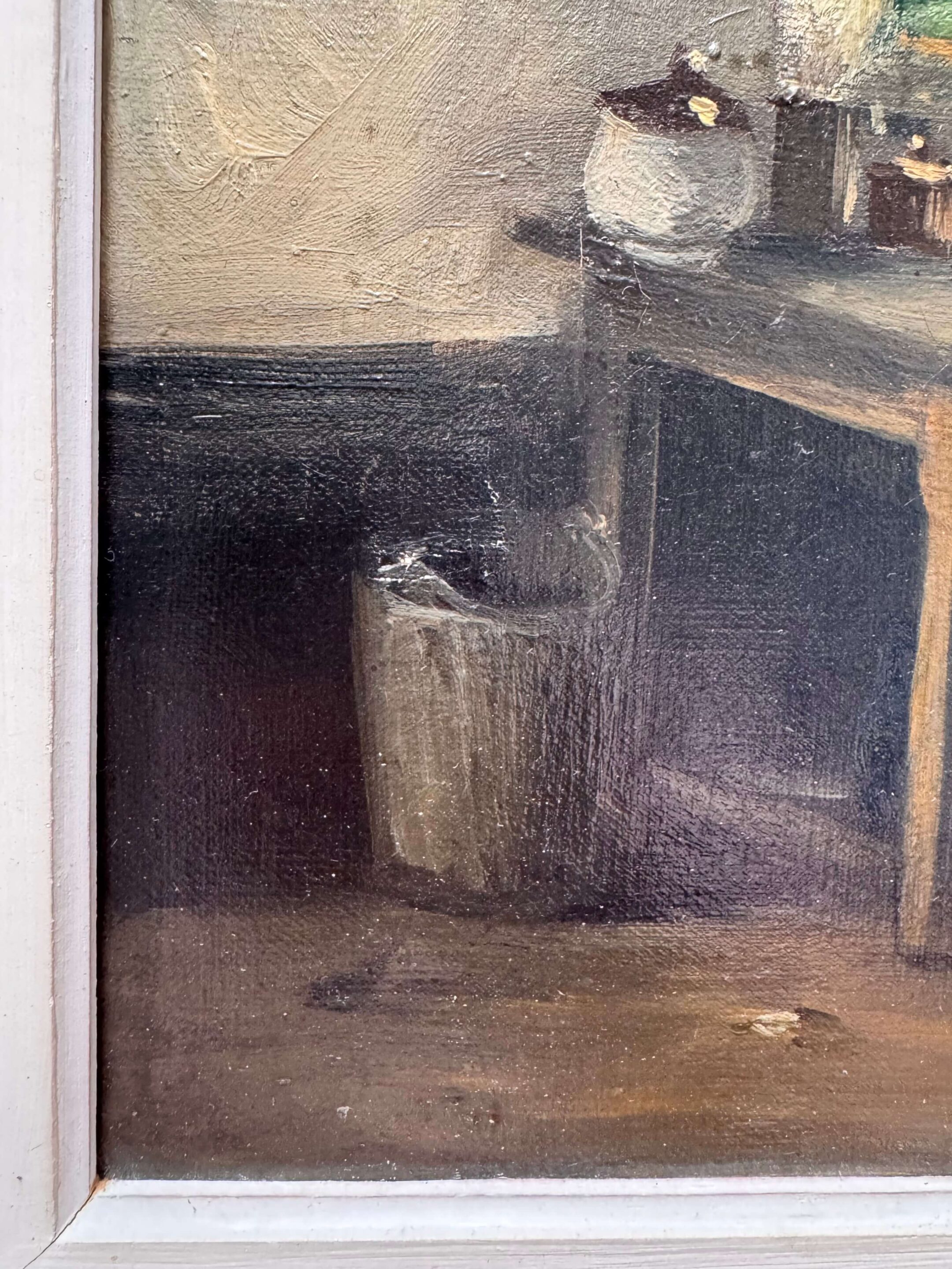 Intérieur rustique d'une chaumière, huile sur toile de 1911