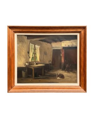 Intérieur rustique d'une chaumière, huile sur toile de 1911