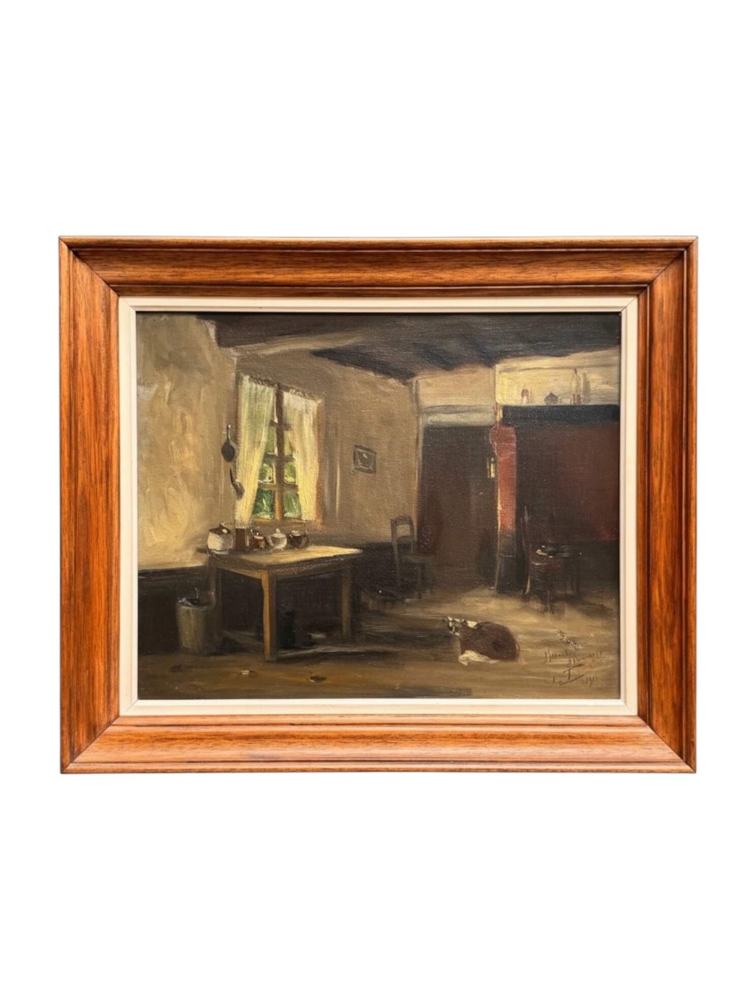 Intérieur rustique d'une chaumière, huile sur toile de 1911