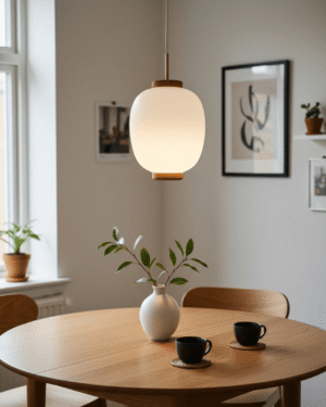 Suspension Kina en opaline et teck par Bent Karlby pour Lyfa