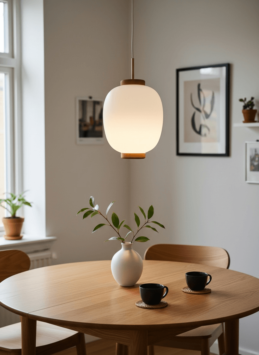 Suspension Kina en opaline et teck par Bent Karlby pour Lyfa