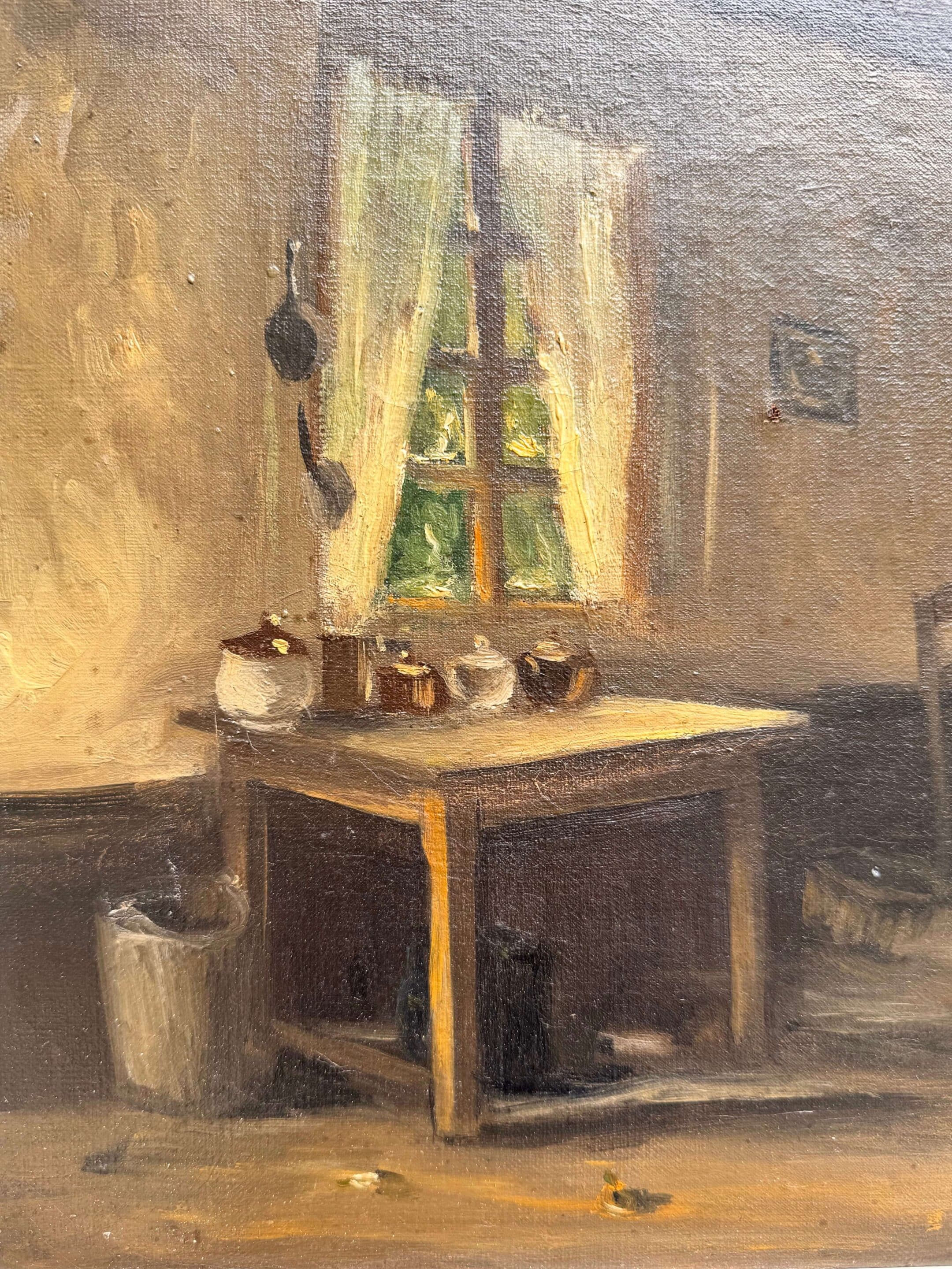 Intérieur rustique d'une chaumière, huile sur toile de 1911