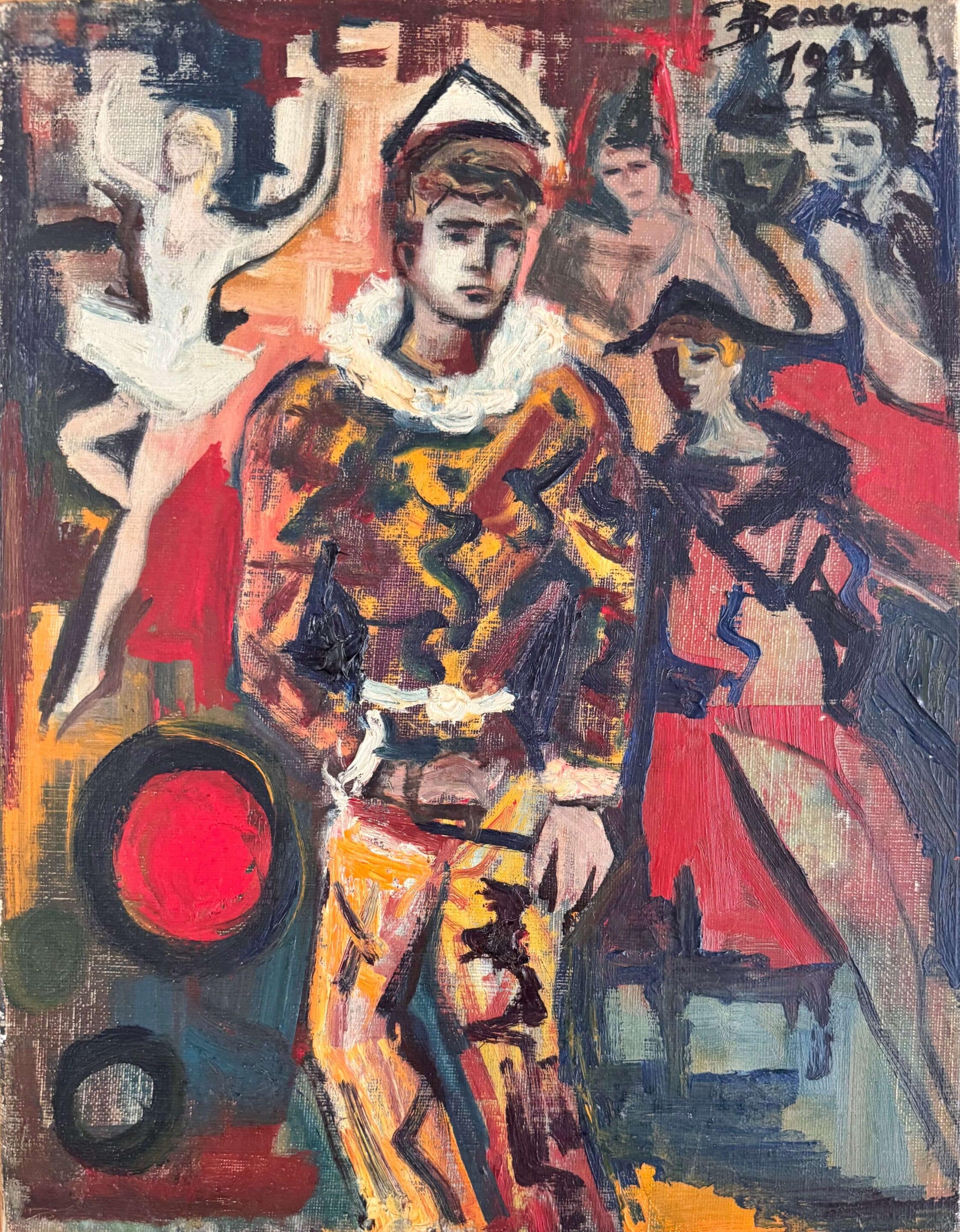 Arlequin, huile sur toile ancienne