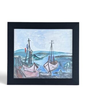Peinture de bateaux amarrés, paysage marin
