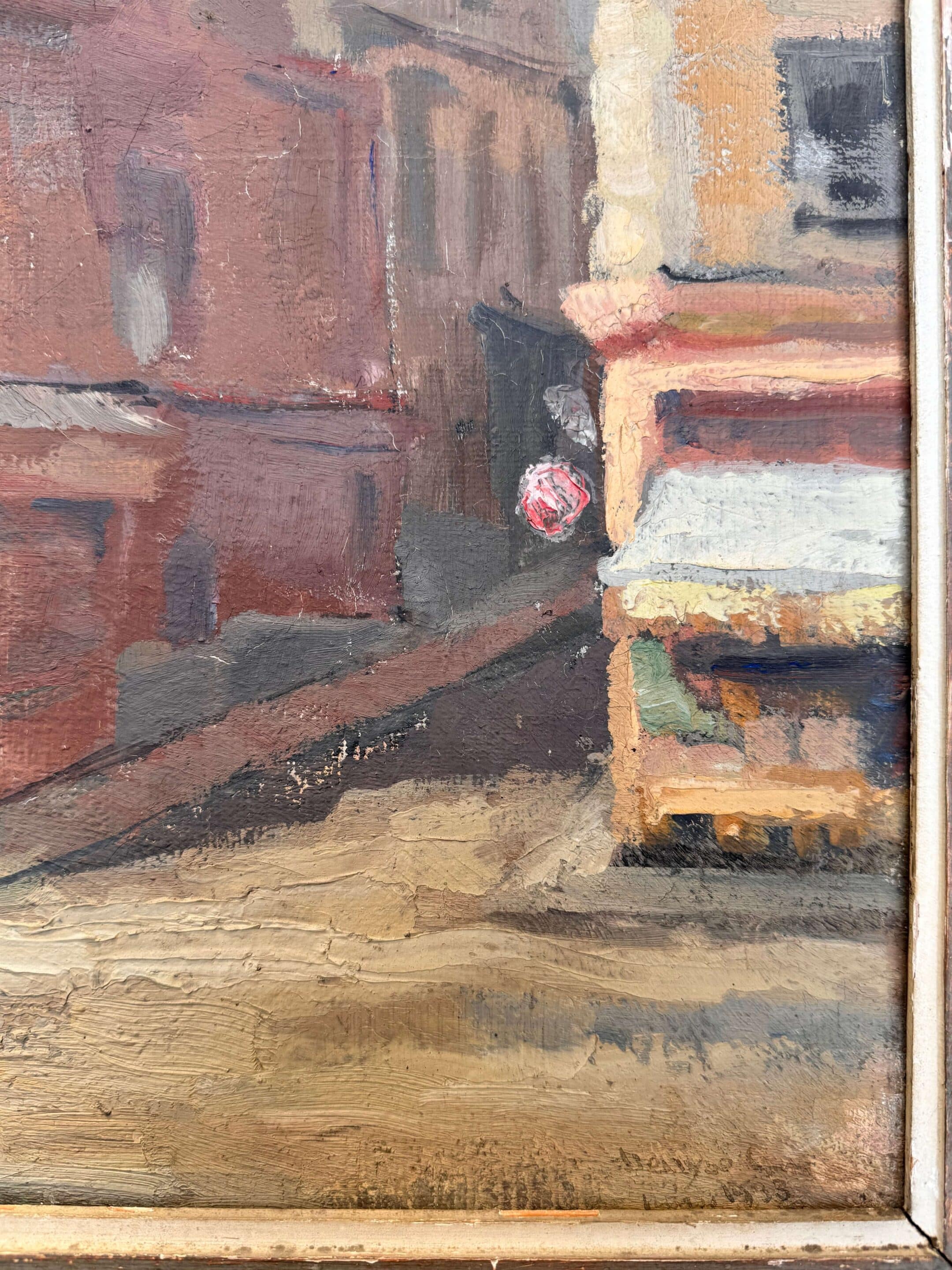 Scène de rue parisienne, tableau ancien signé et daté