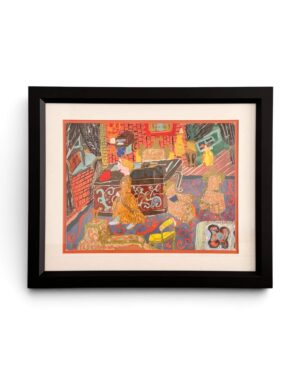 Dessin gouaché, scène d'intérieur