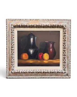 Haralambos Potamianos, huile sur panneau "Cuivres et Fruits"