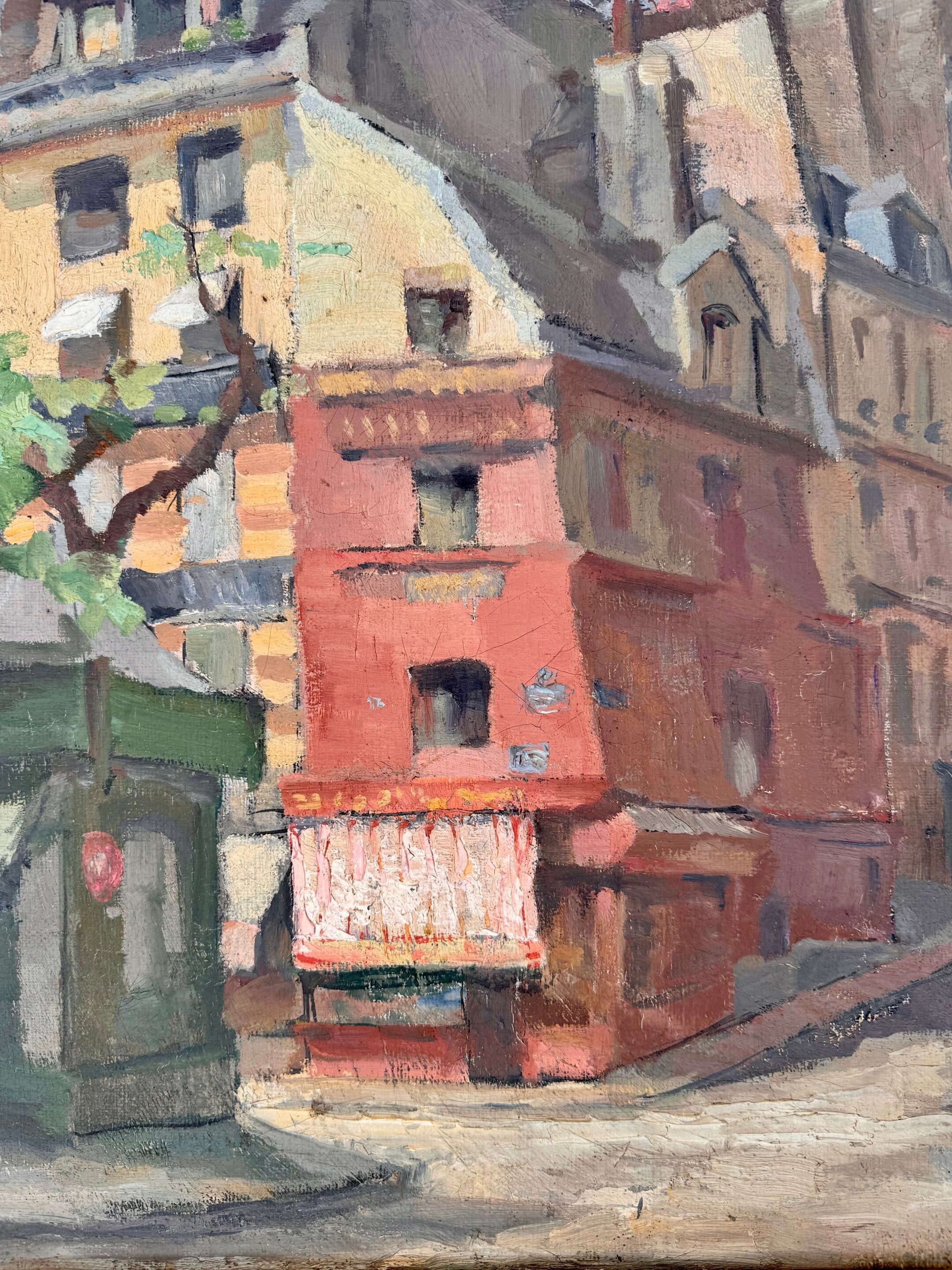 Scène de rue parisienne, tableau ancien signé et daté