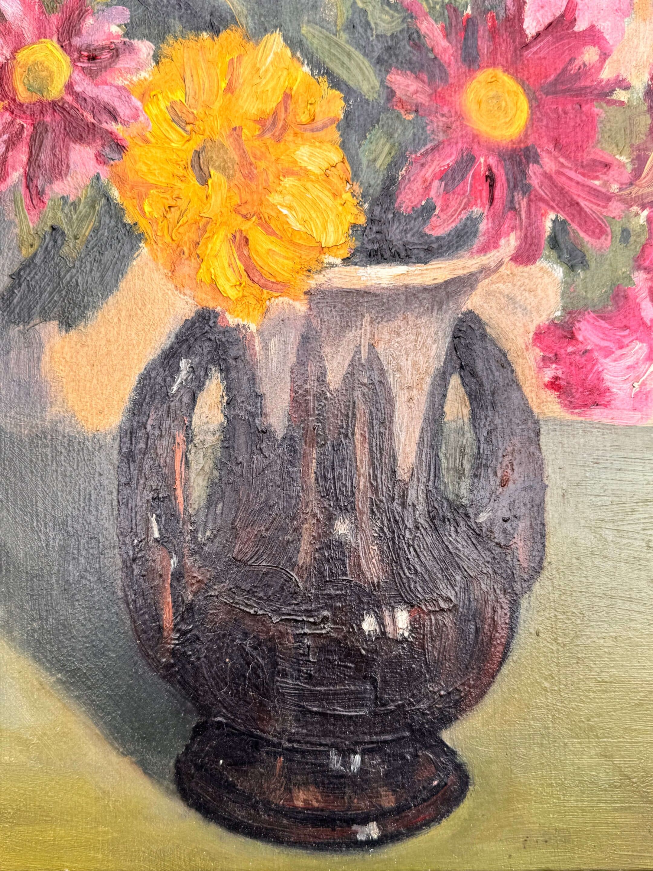 Peinture signée Maurice Merger, "Reines-Marguerites"