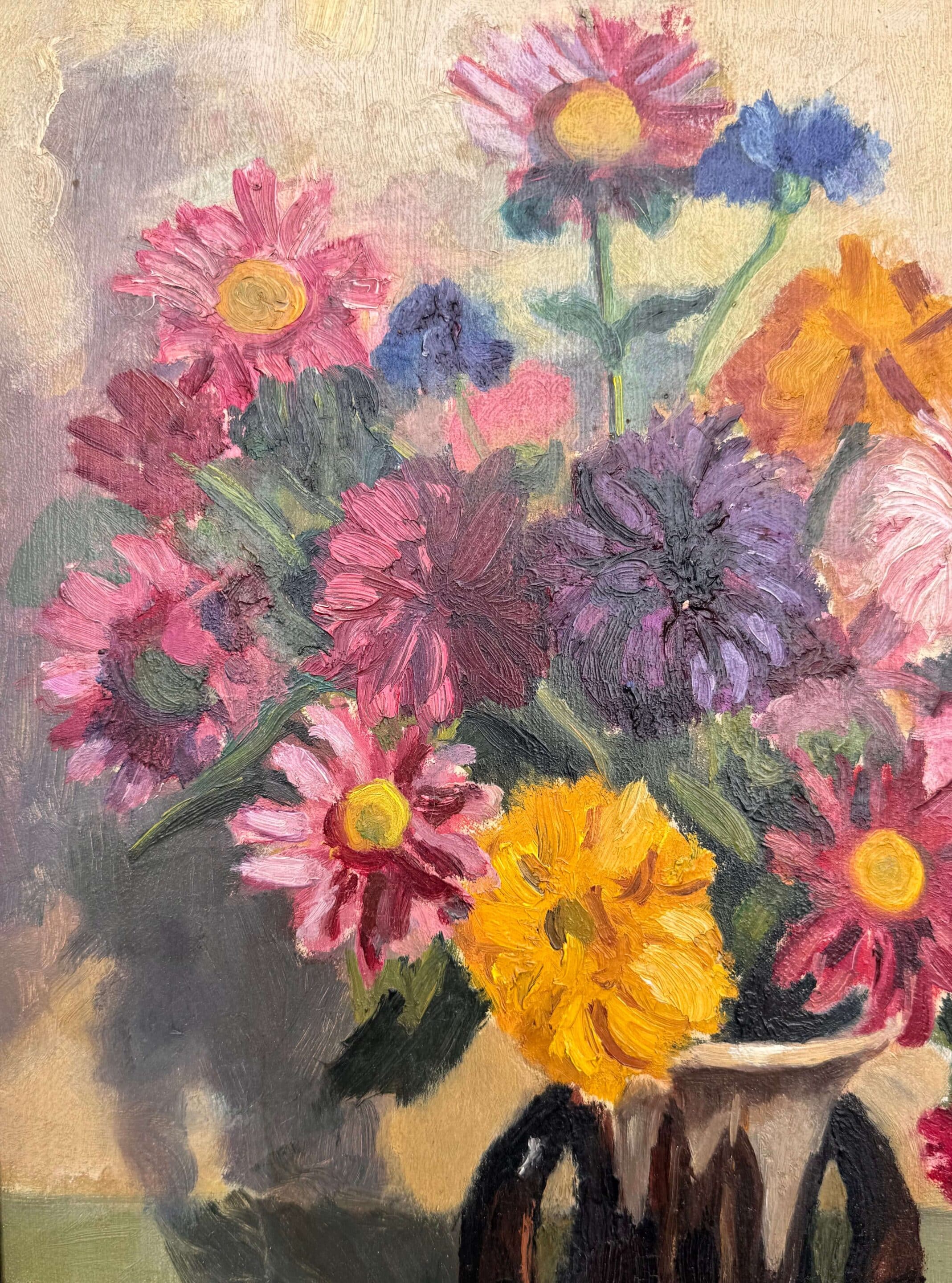 Peinture signée Maurice Merger, "Reines-Marguerites"
