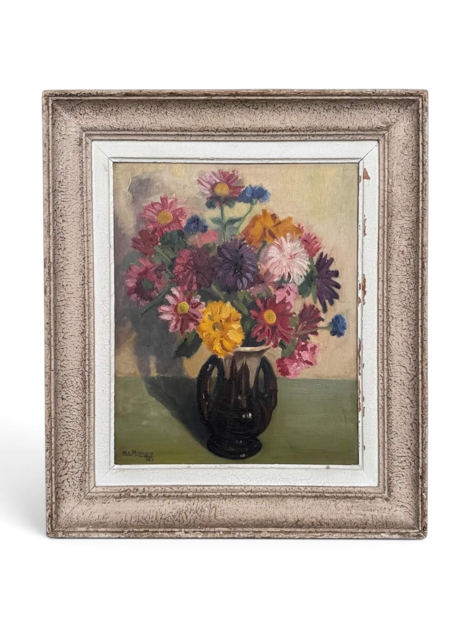 Peinture signée Maurice Merger, "Reines-Marguerites"