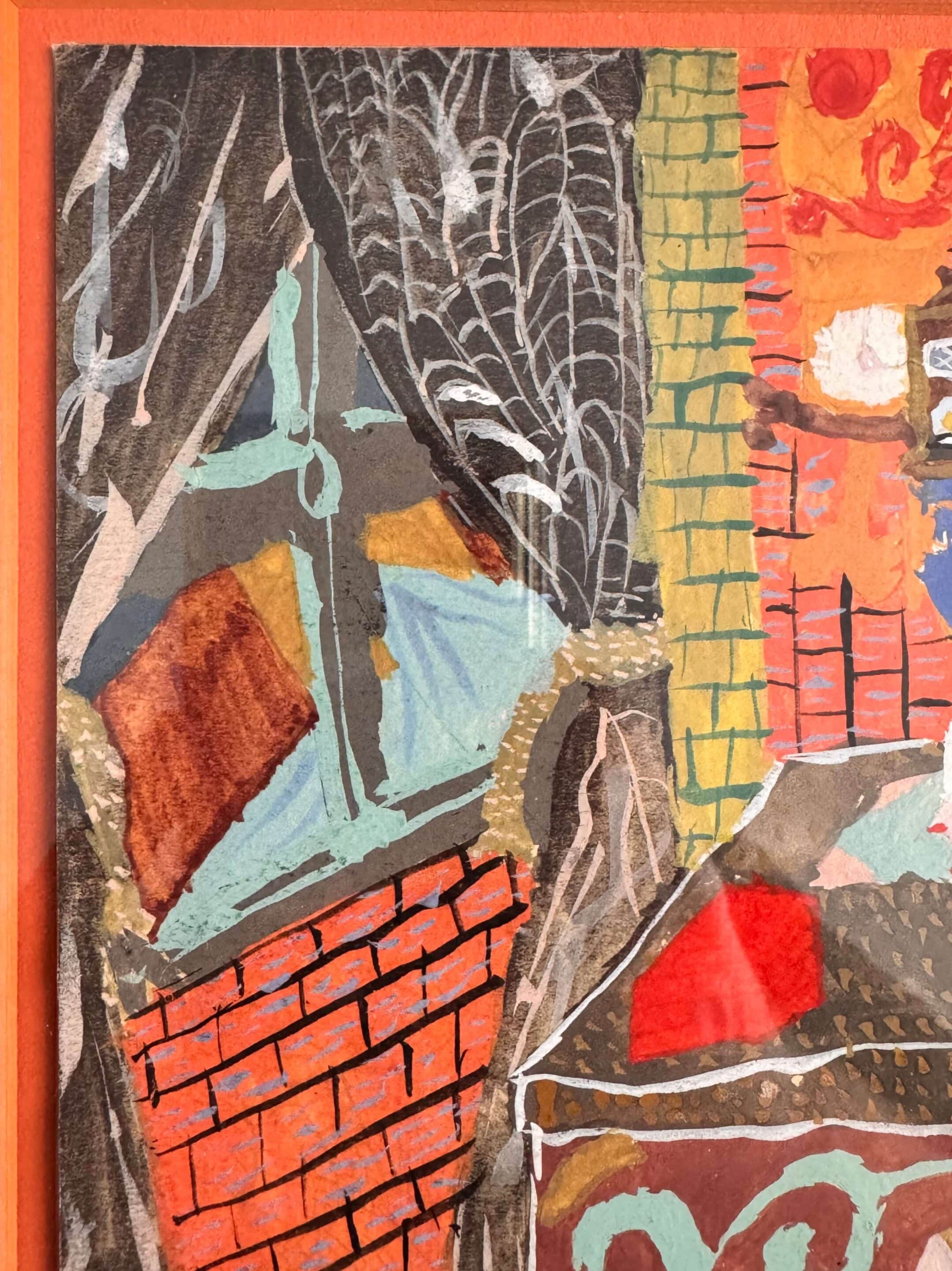Dessin gouaché, scène d'intérieur