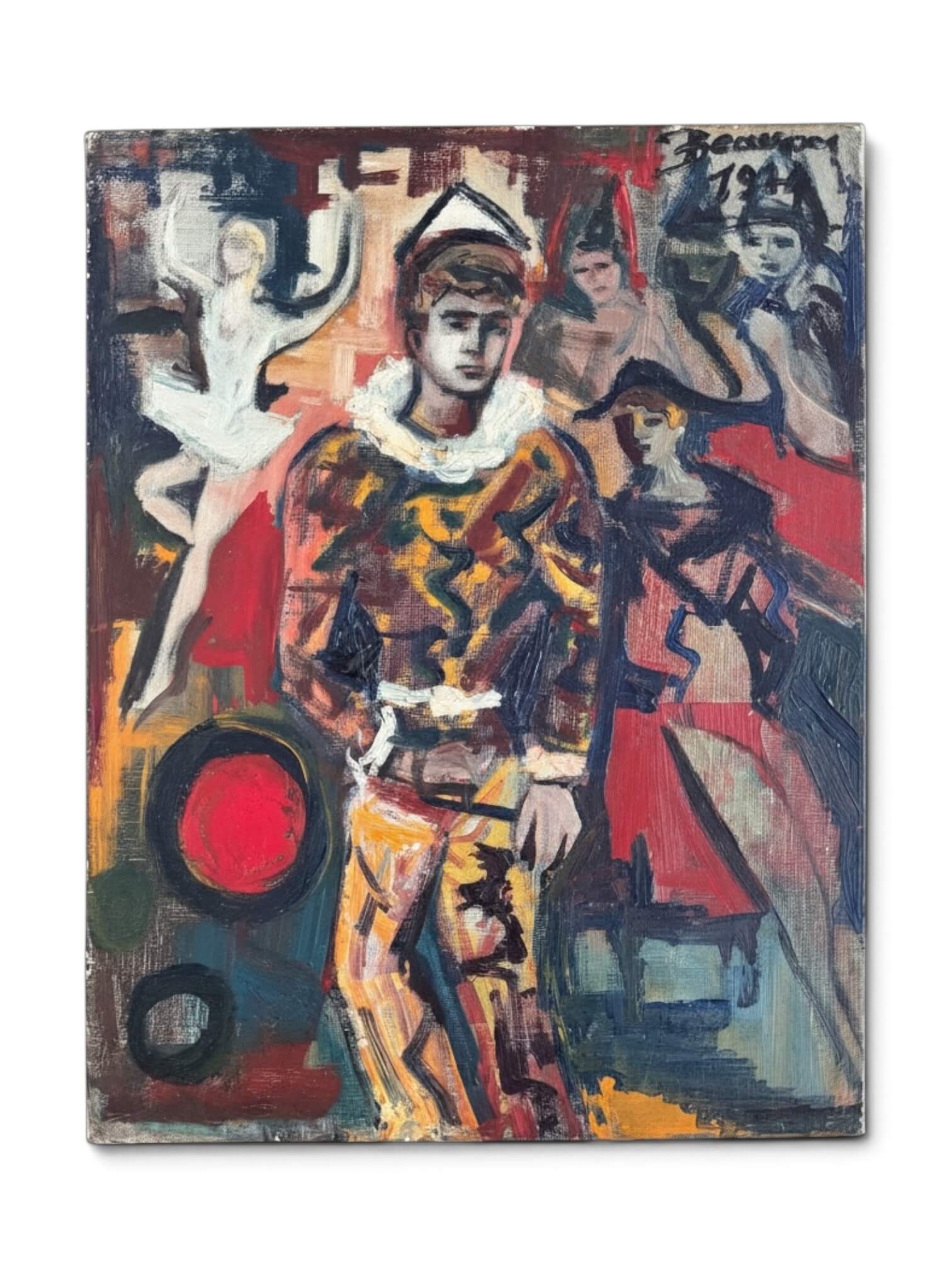 Arlequin, huile sur toile ancienne