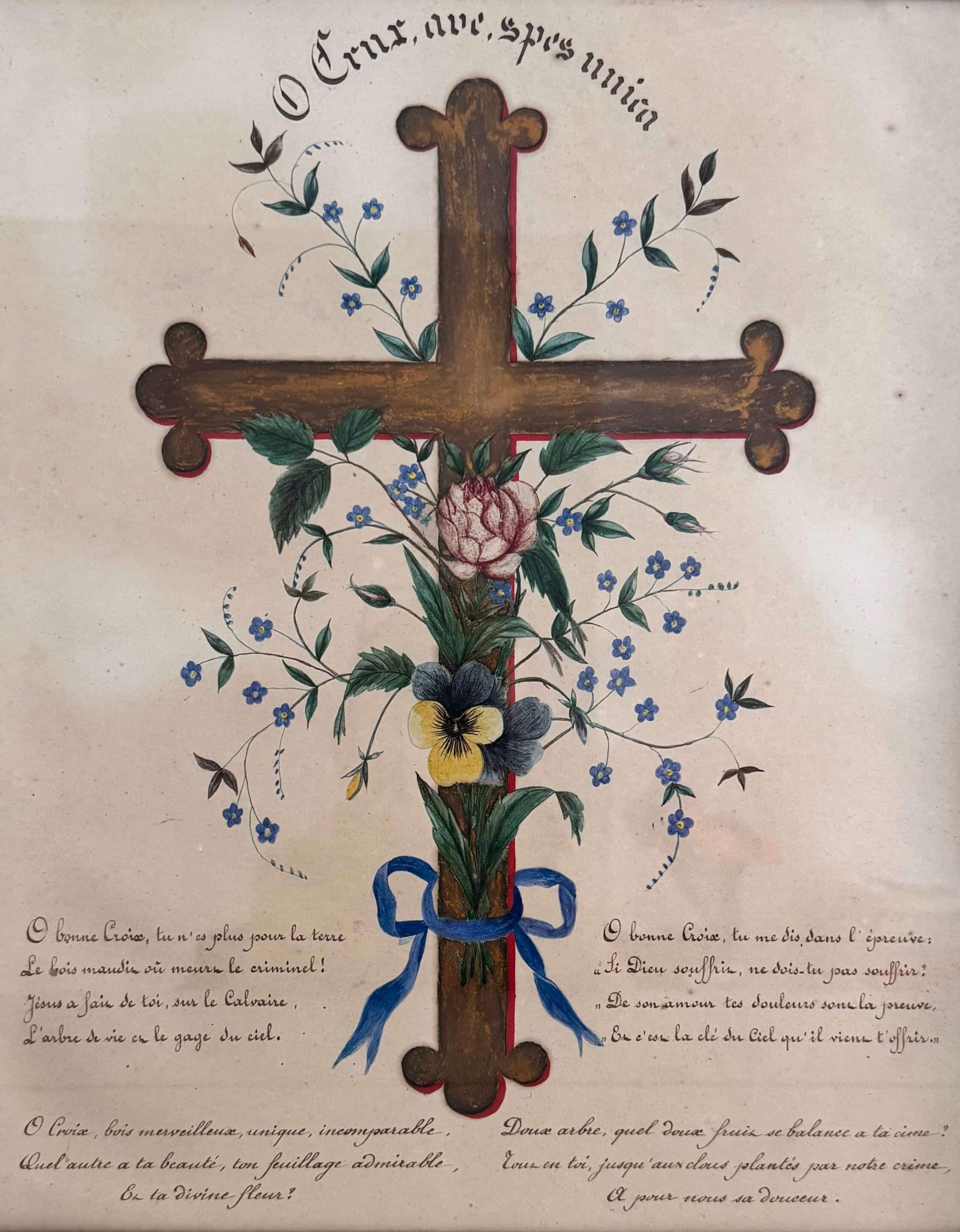 Peinture croix fleurie à l'aquarelle