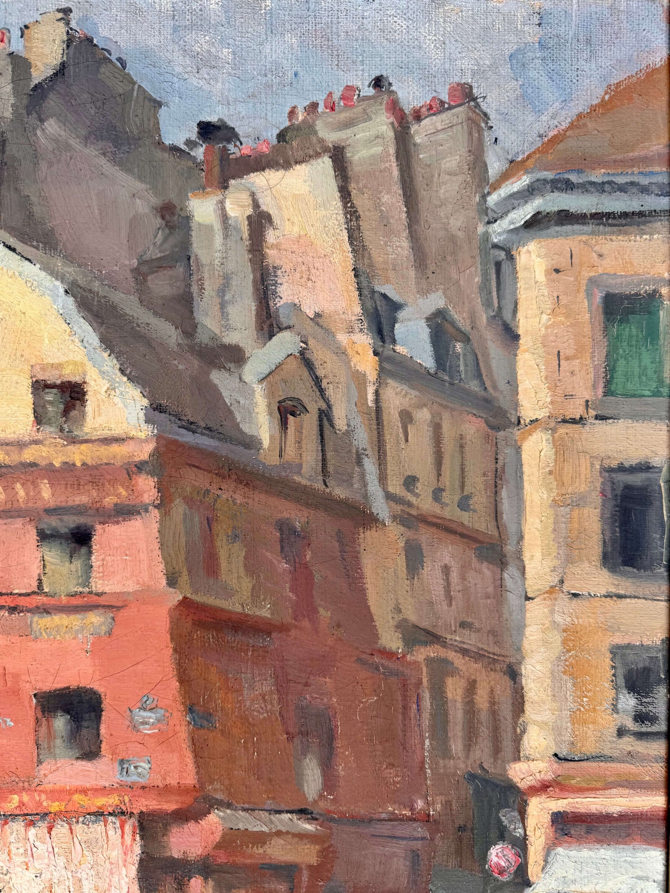 Scène de rue parisienne, tableau ancien signé et daté