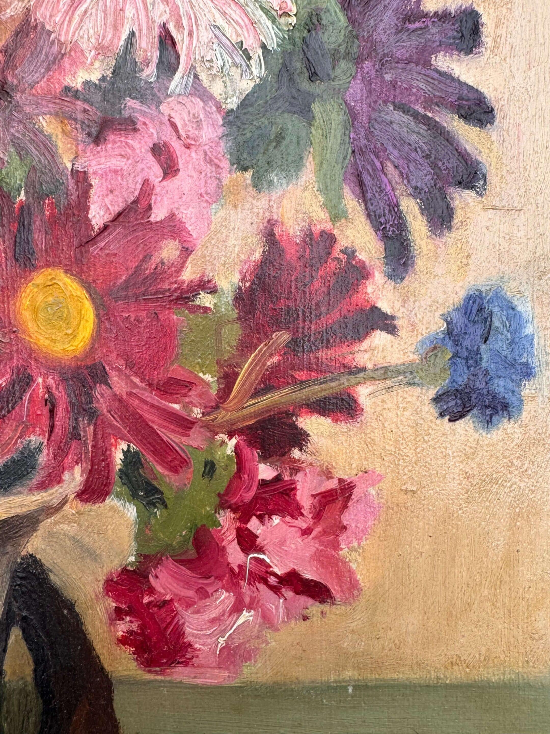 Peinture signée Maurice Merger, "Reines-Marguerites"