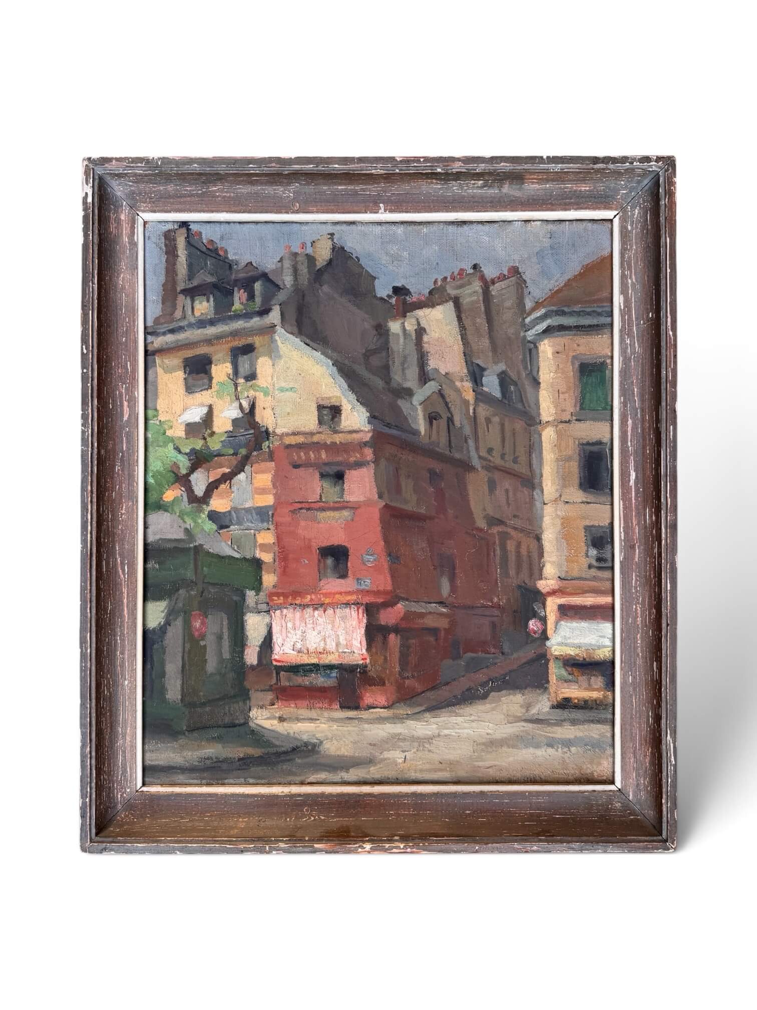 Scène de rue parisienne, tableau ancien signé et daté