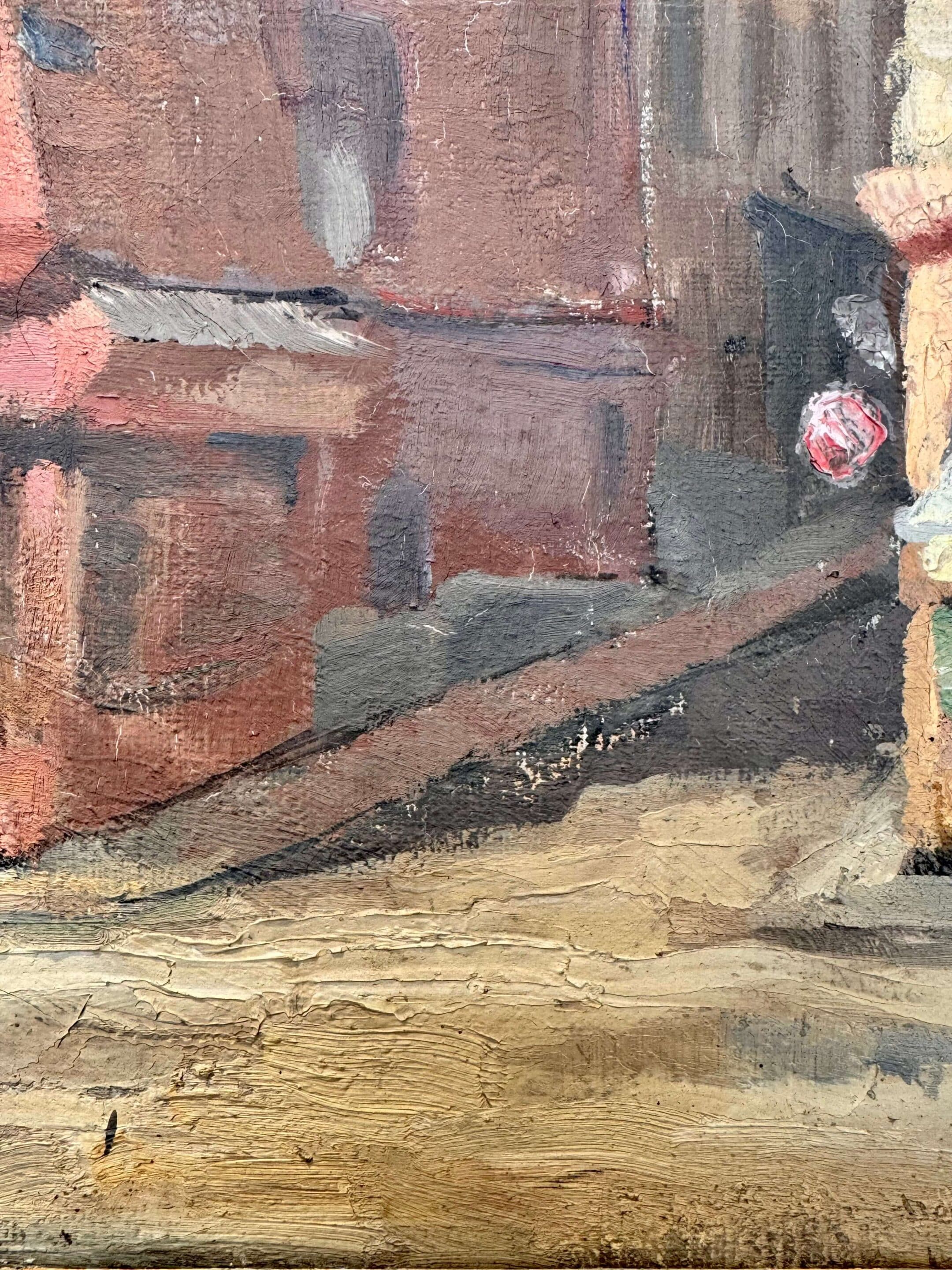 Scène de rue parisienne, tableau ancien signé et daté