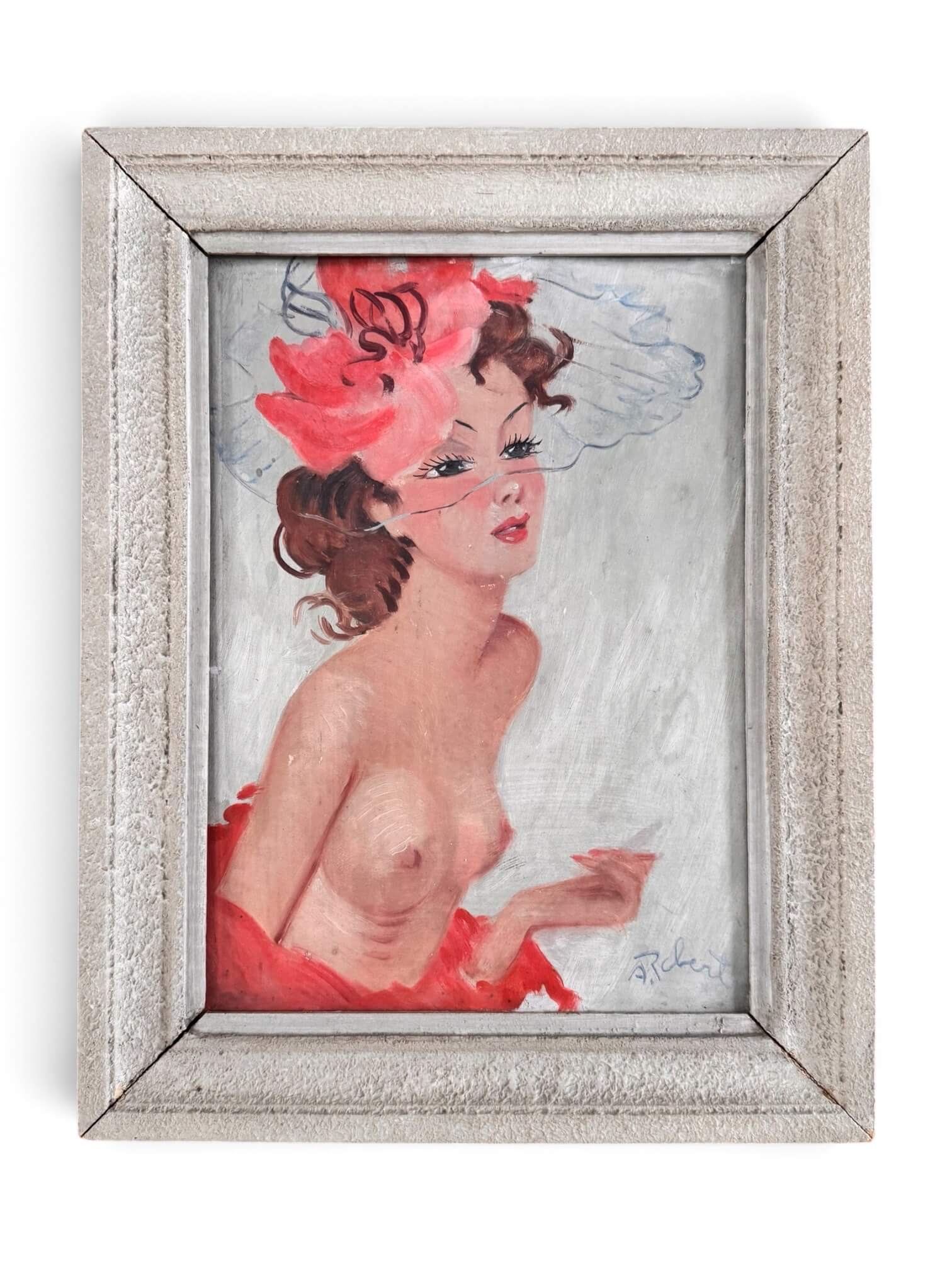 Tableau portrait d'une pin-up, années 40