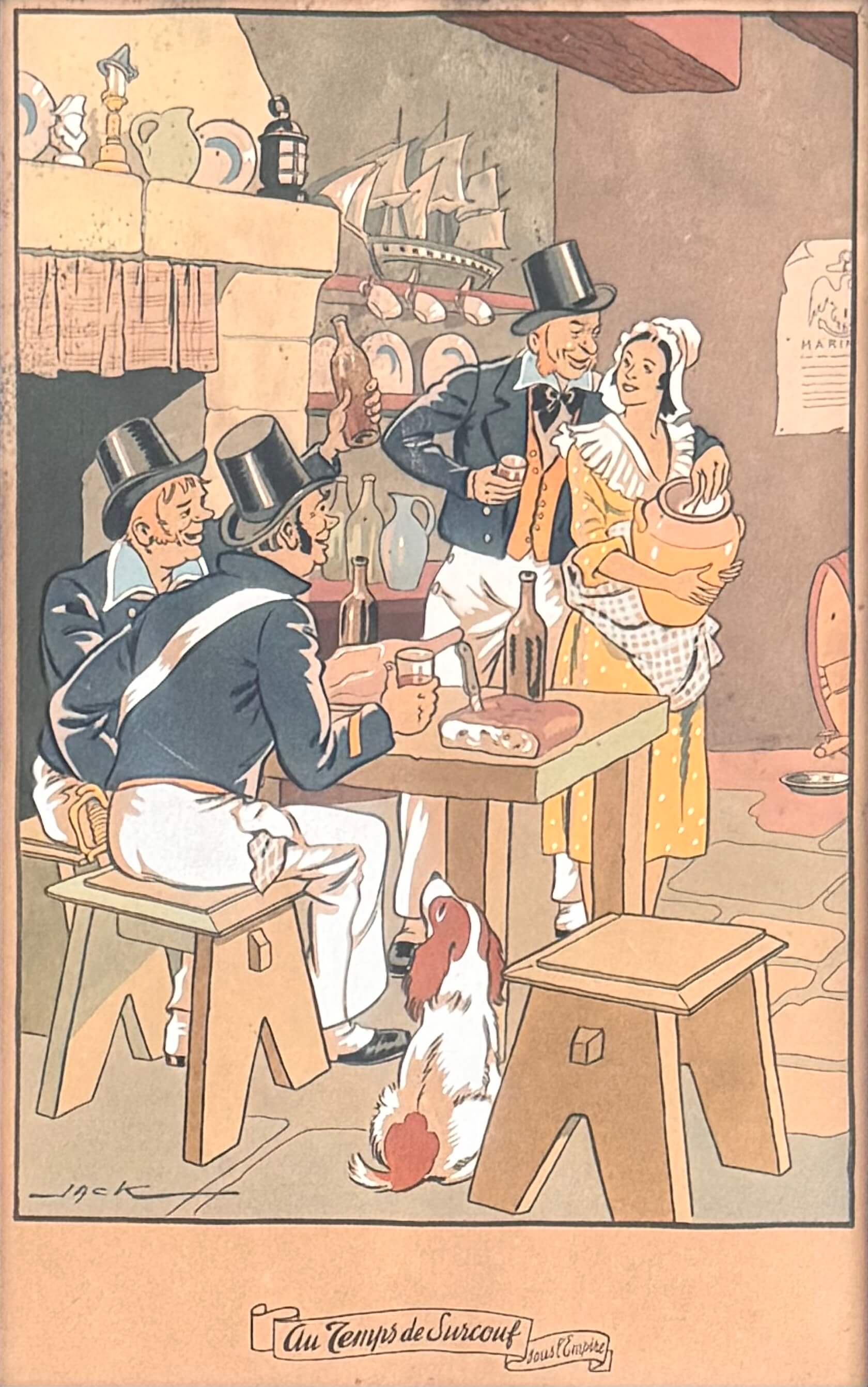 Estampe historique signée Jack, XXème siècle