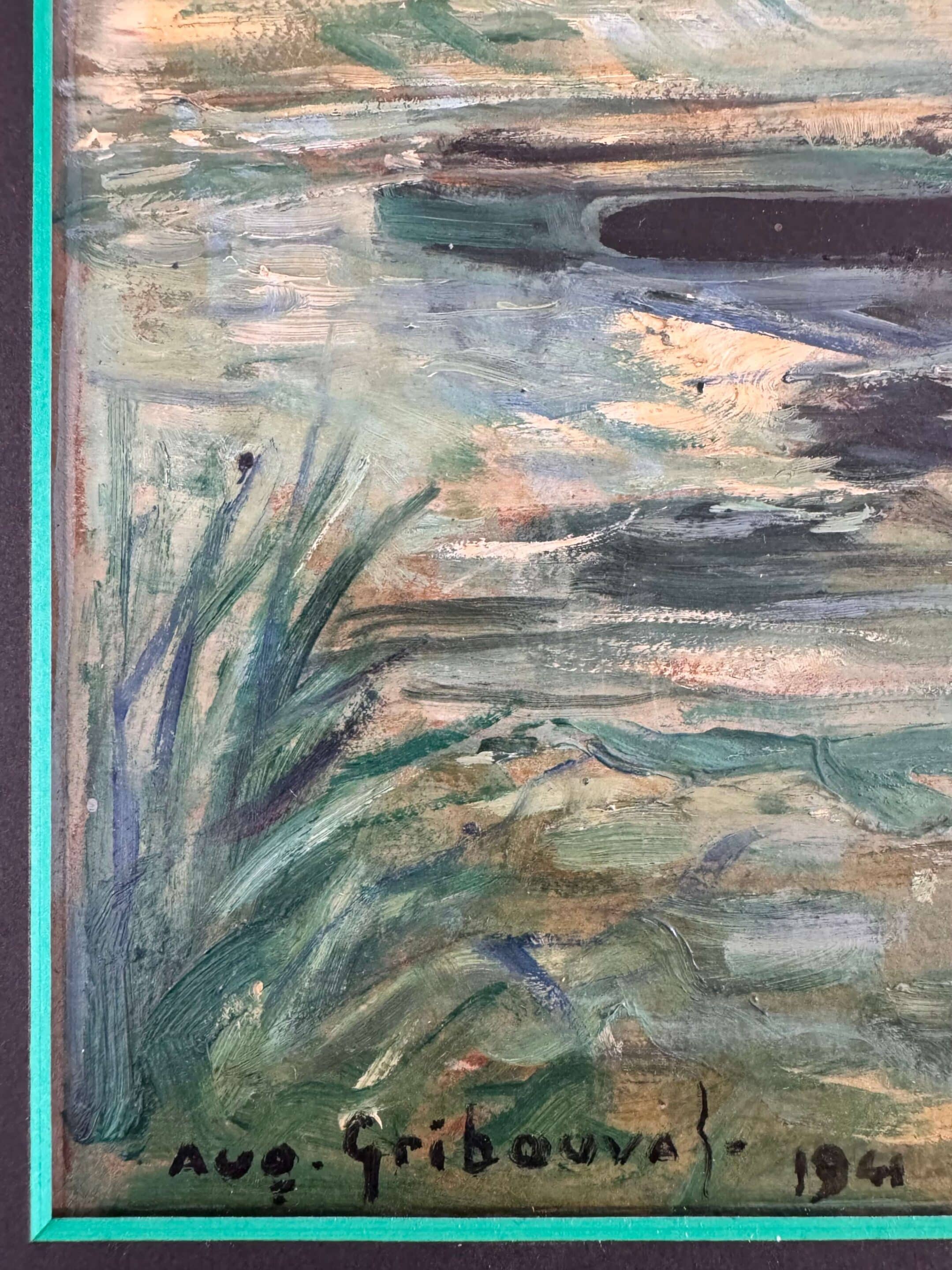 Peinture sur carton signée Auguste Gribouval