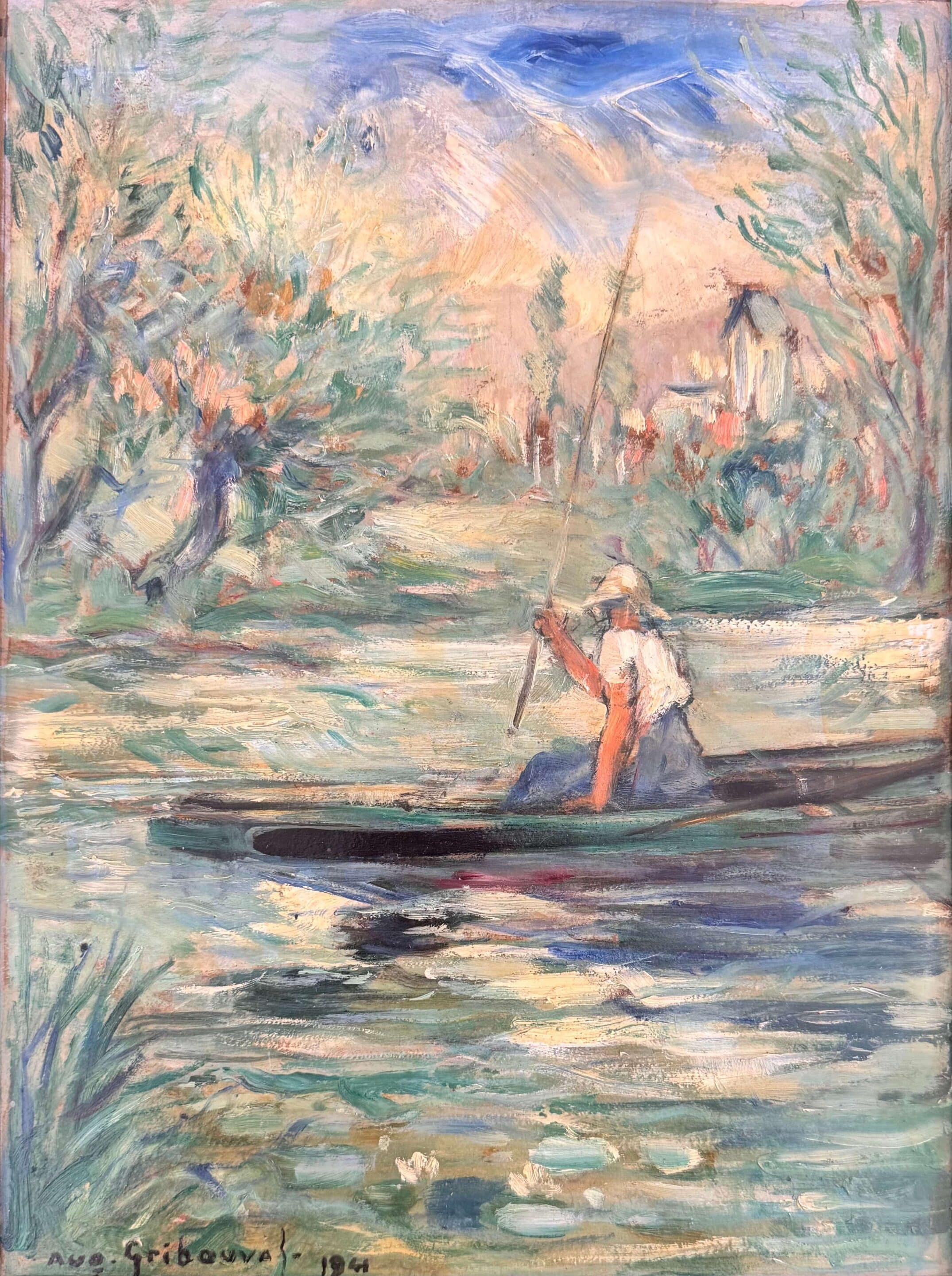 Peinture sur carton signée Auguste Gribouval