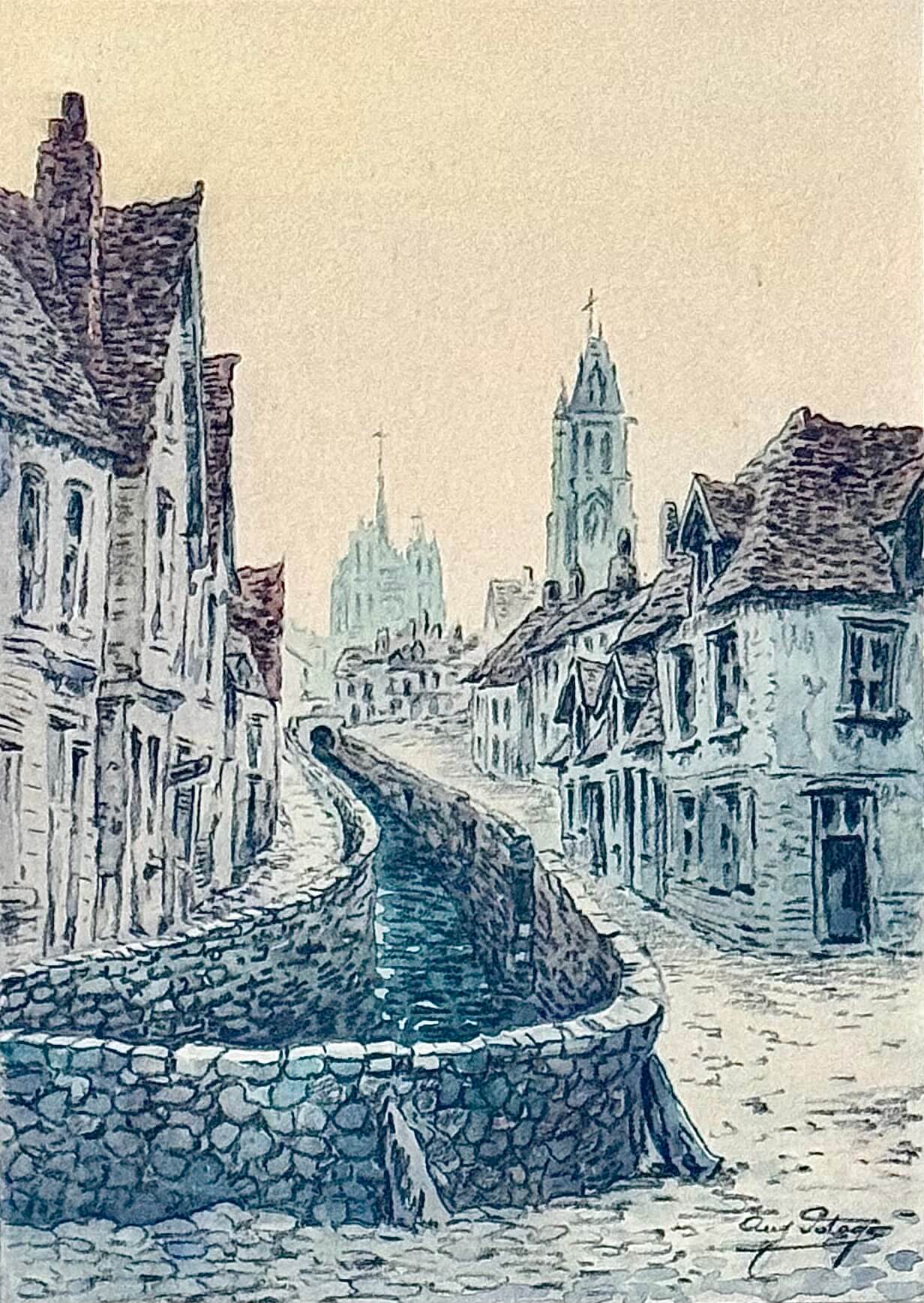 Ancienne aquarelle originale signée Auguste Potage (XXème)