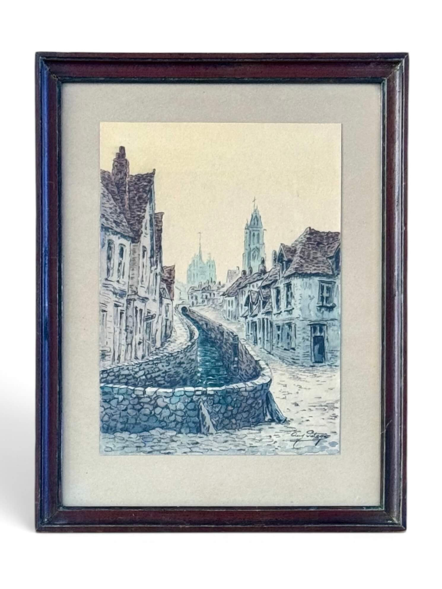 Ancienne aquarelle originale signée Auguste Potage (XXème)