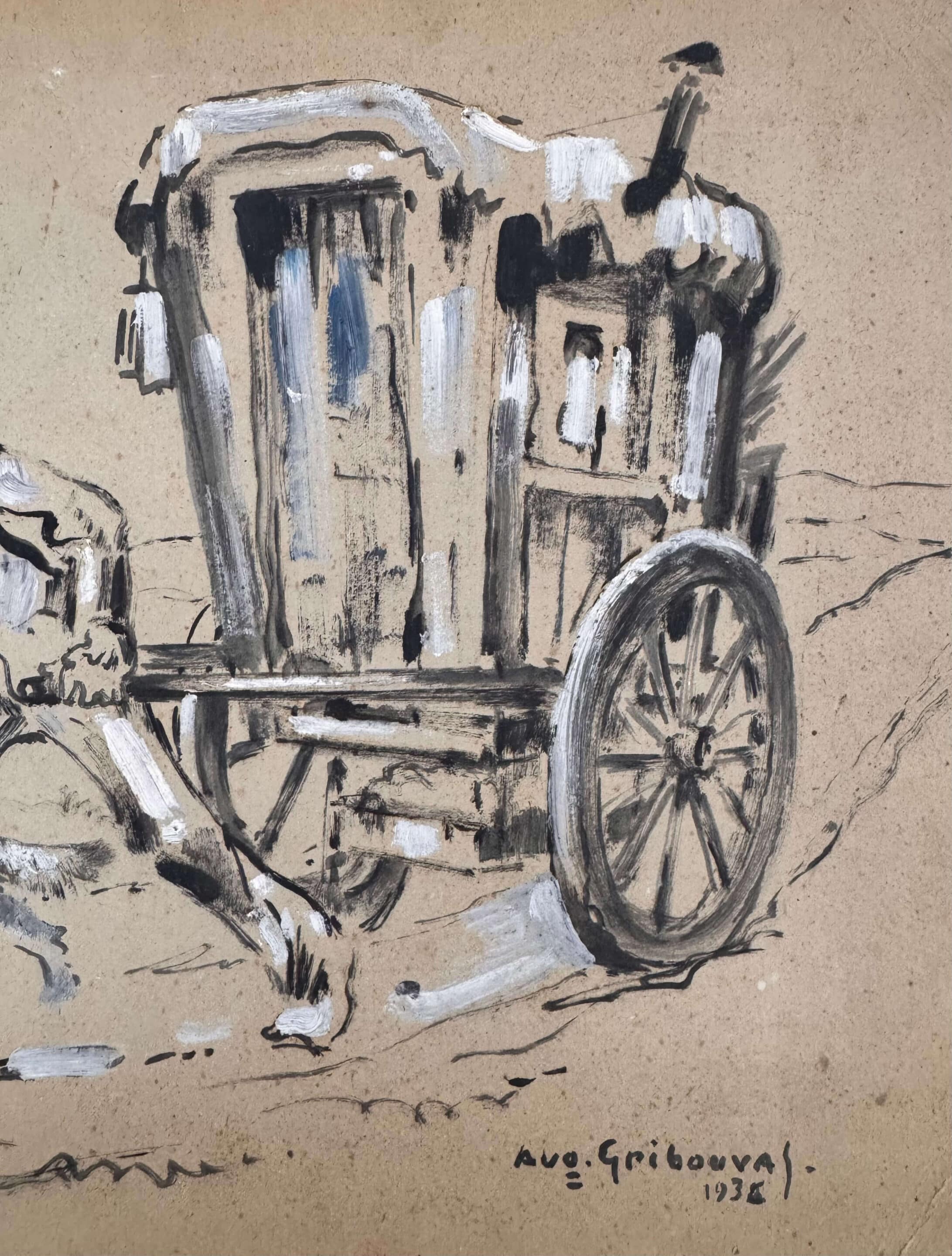 Auguste Jean Gribouval, peinture sur carton