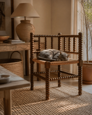 Fauteuil d'angle en bois tourné