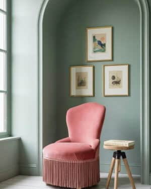 Fauteuil crapaud vintage en velours rose